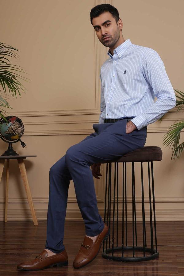 C PANT CROSS POCKET SLIM FIT BLUE at Charcoal Clothing