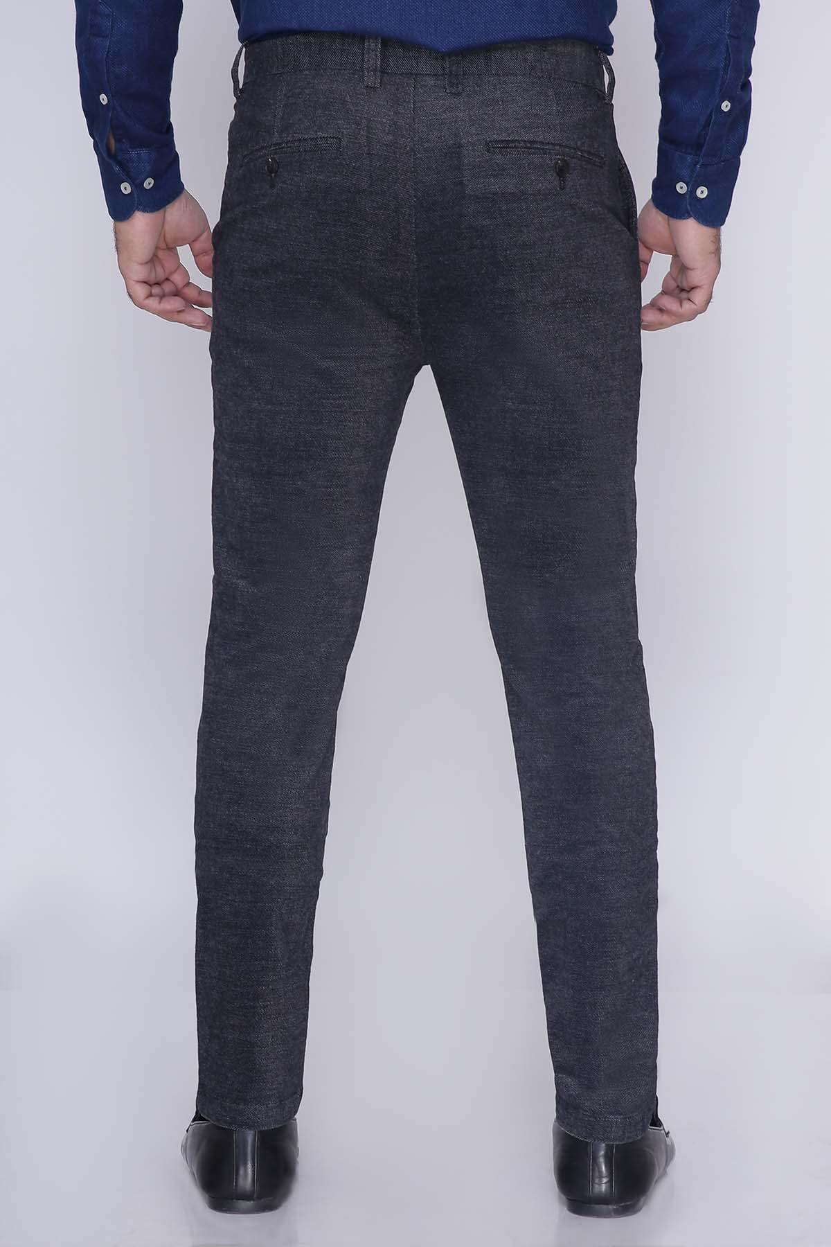 Charcoal smart fit pants with rear pockets and straight tapered legs