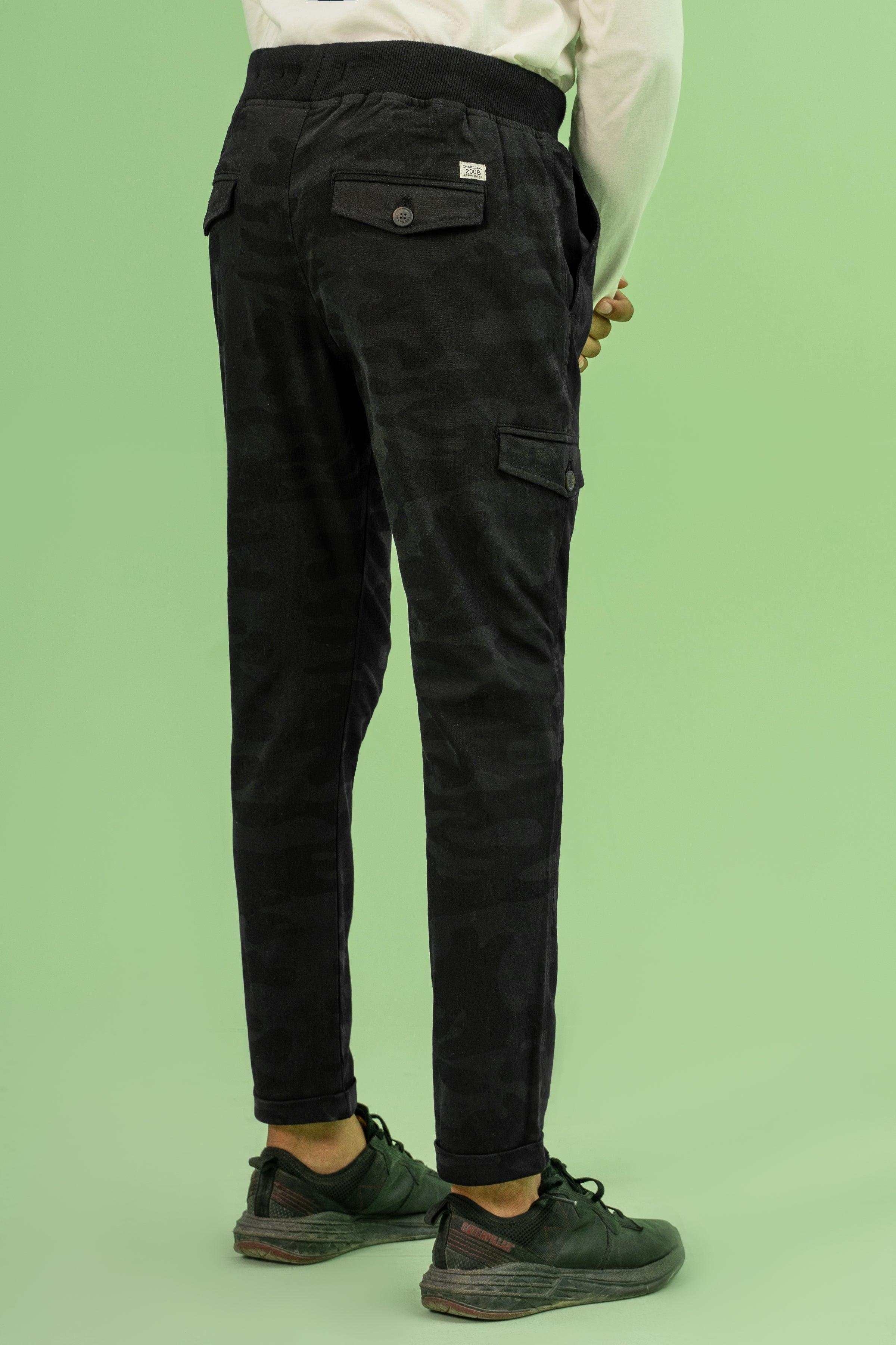 CAMOUFLAGE RIB WAIST TROUSER BLACK at Charcoal Clothing
