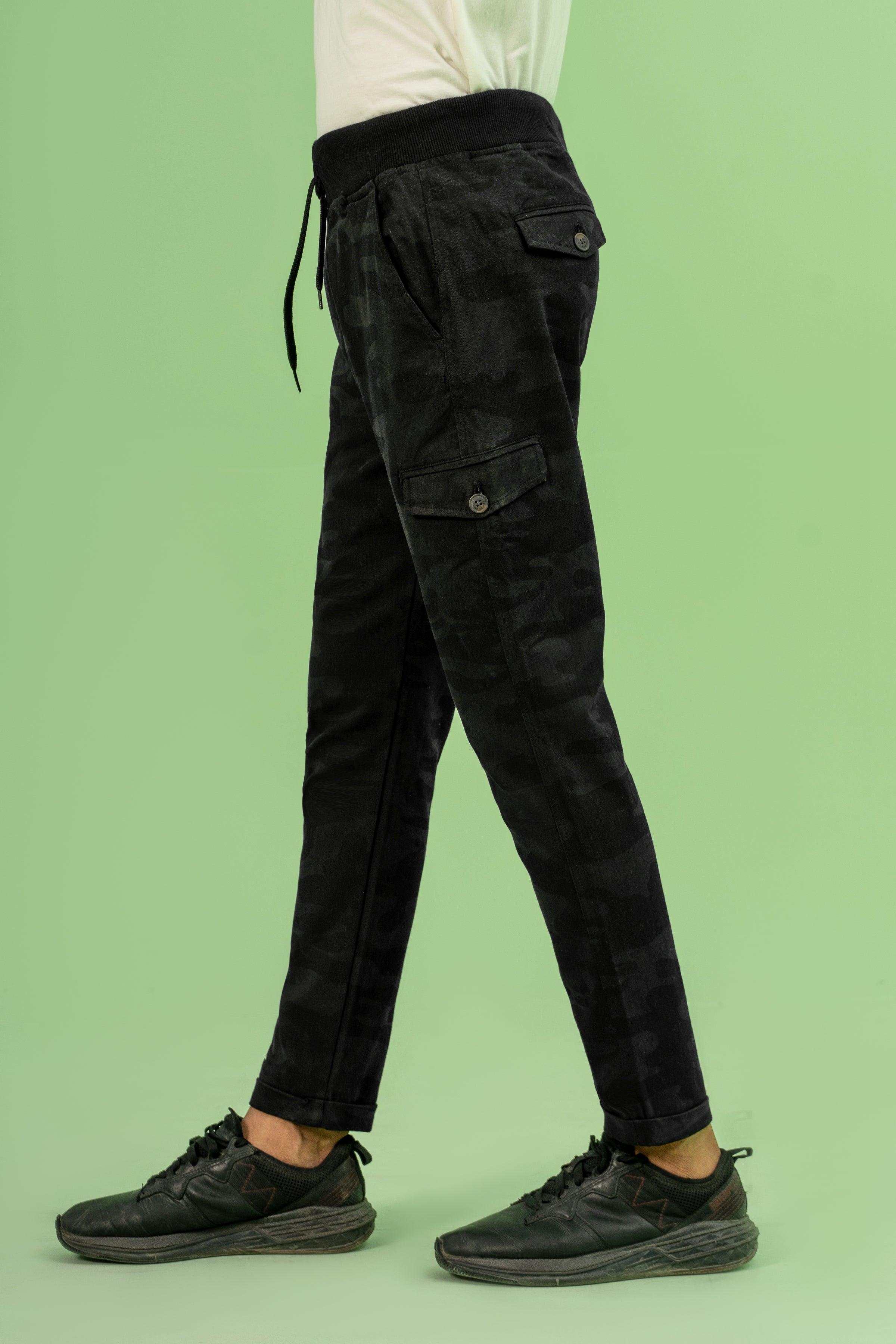 CAMOUFLAGE RIB WAIST TROUSER BLACK at Charcoal Clothing