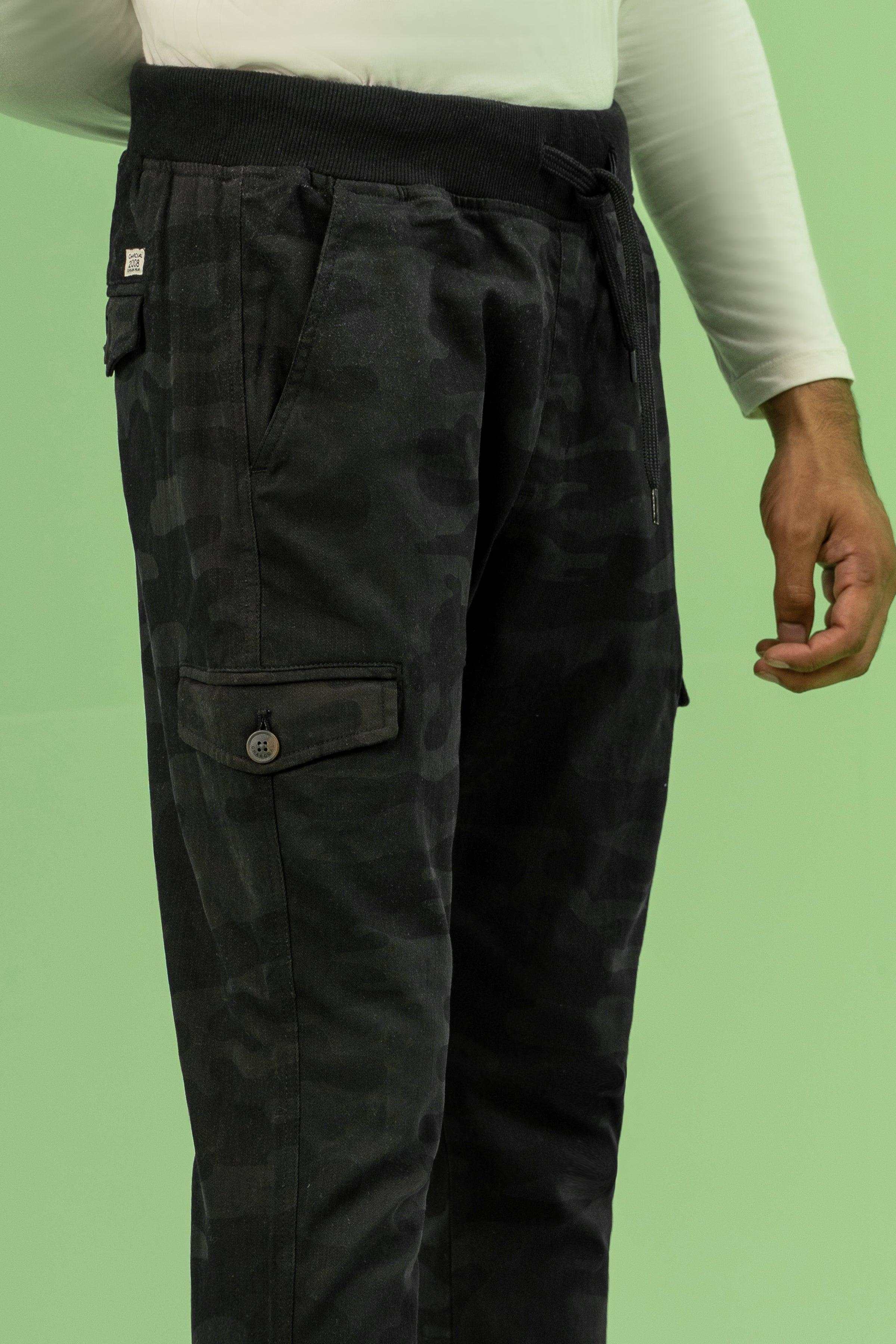 CAMOUFLAGE RIB WAIST TROUSER BLACK at Charcoal Clothing