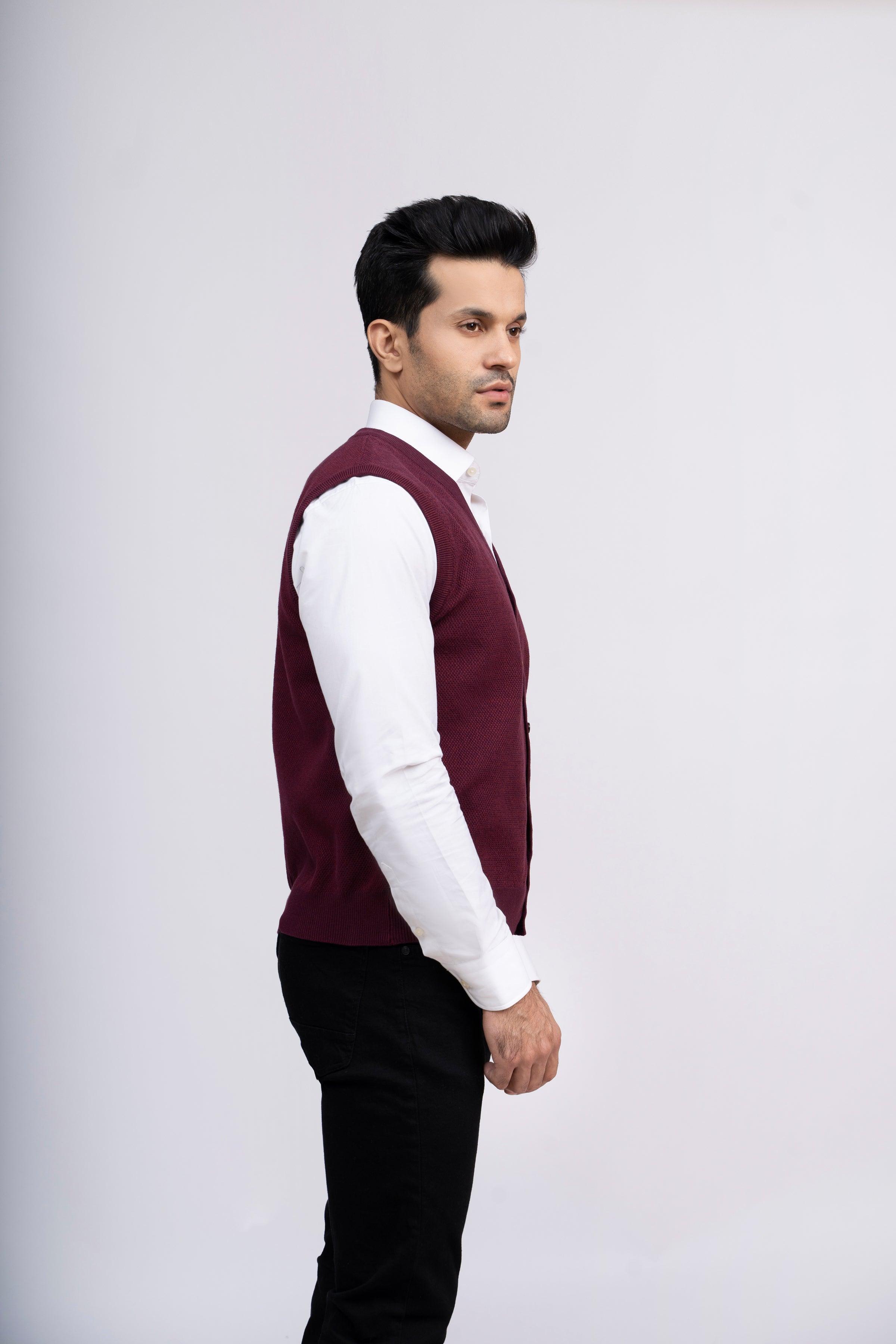 CARDIGAN SWEATER S/L MAROON at Charcoal Clothing