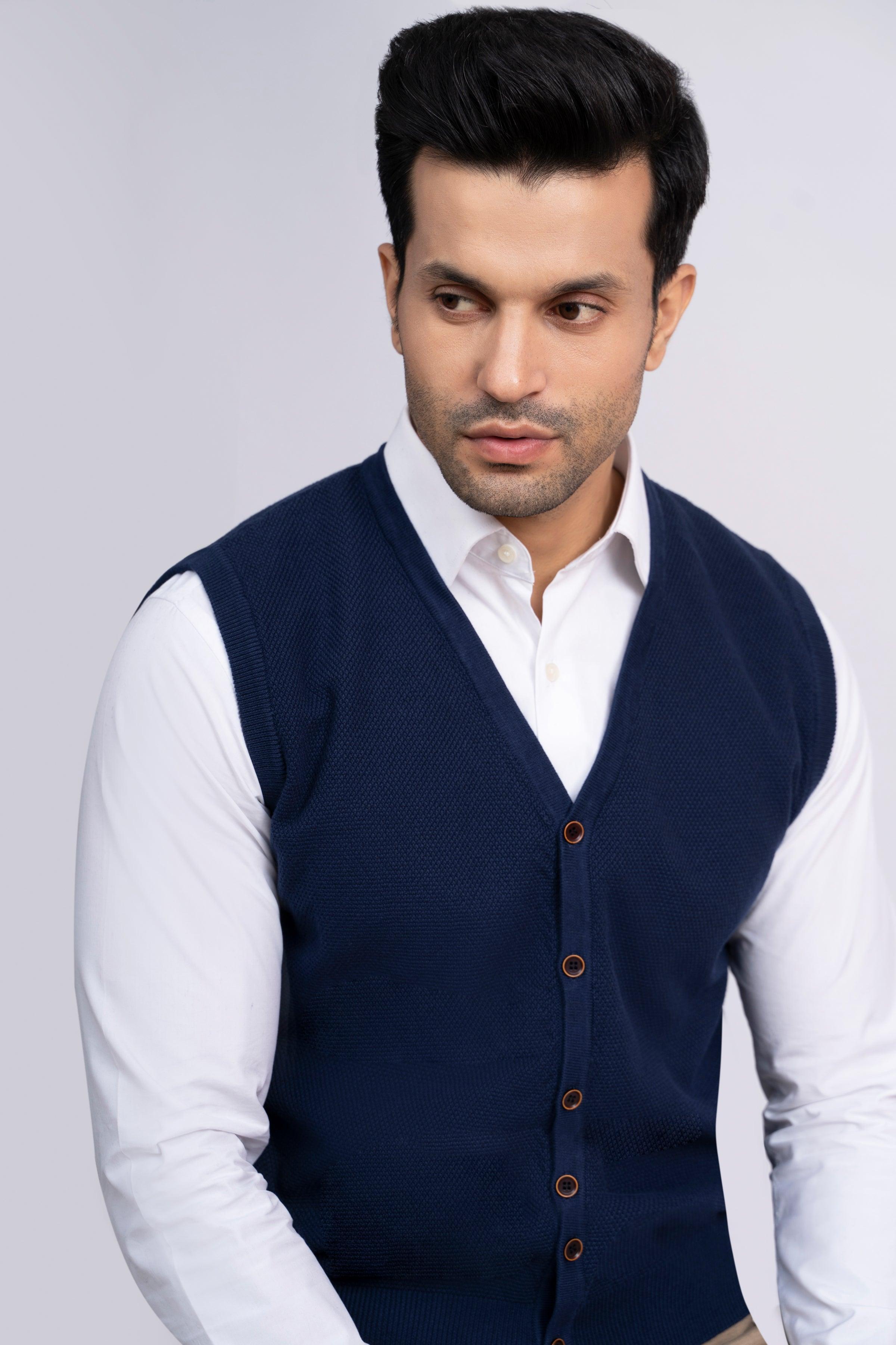 CARDIGAN SWEATER S/L NAVY at Charcoal Clothing