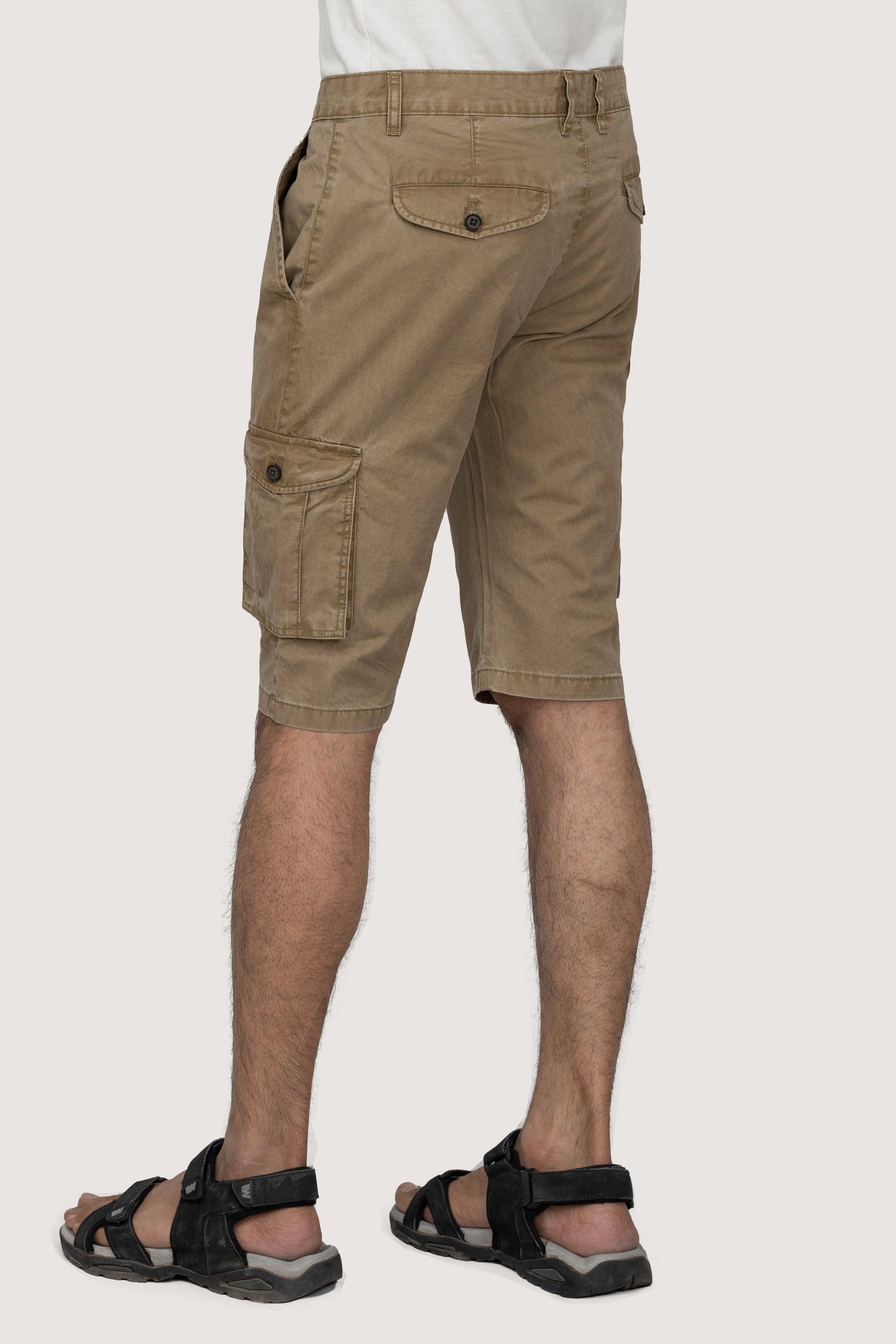 CARGO ENZYME WASHED REGULAR FIT KHAKI SHORTS at Charcoal Clothing