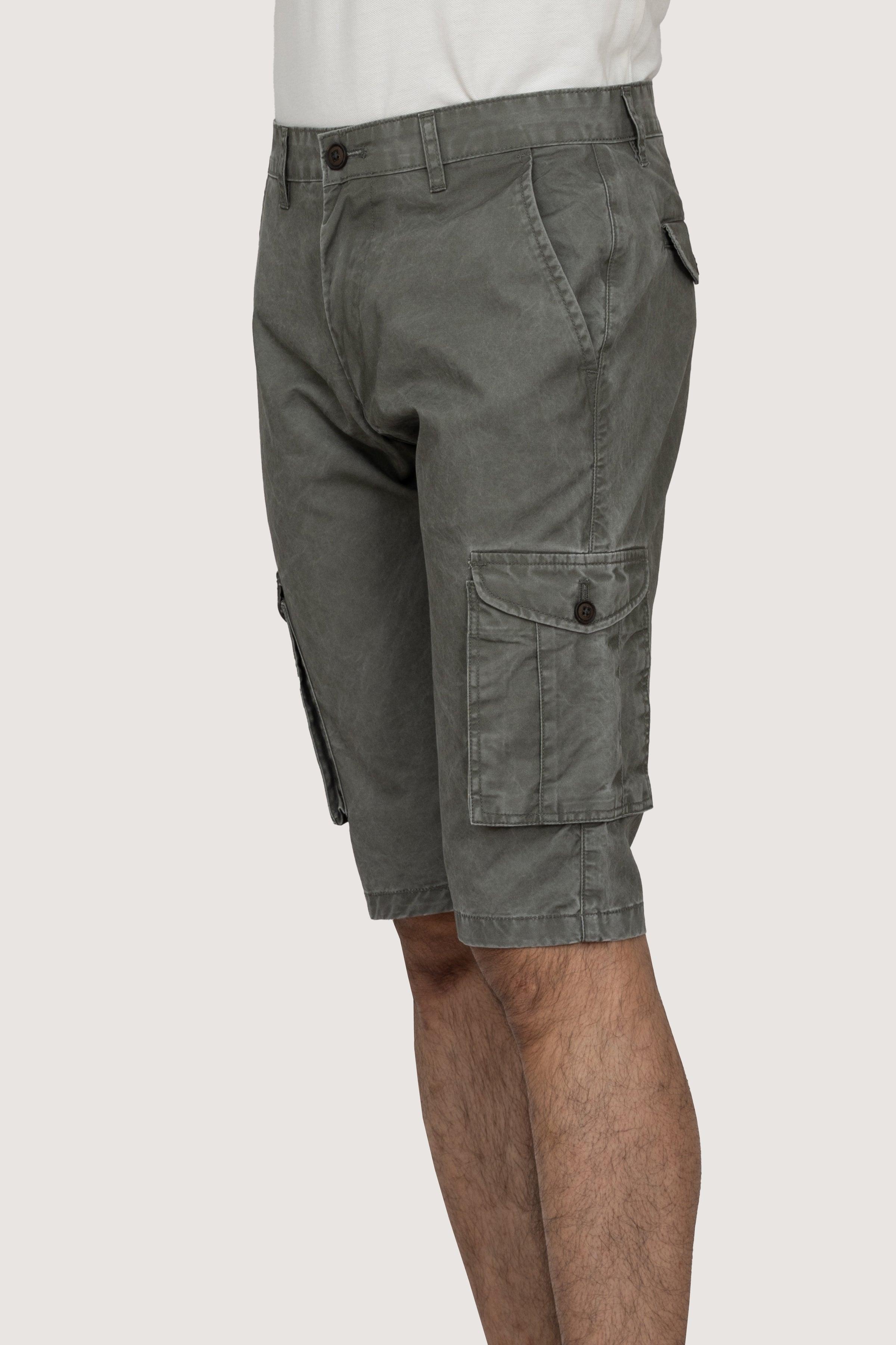 CARGO ENZYME WASHED REGULAR FIT OLIVE SHORTS at Charcoal Clothing