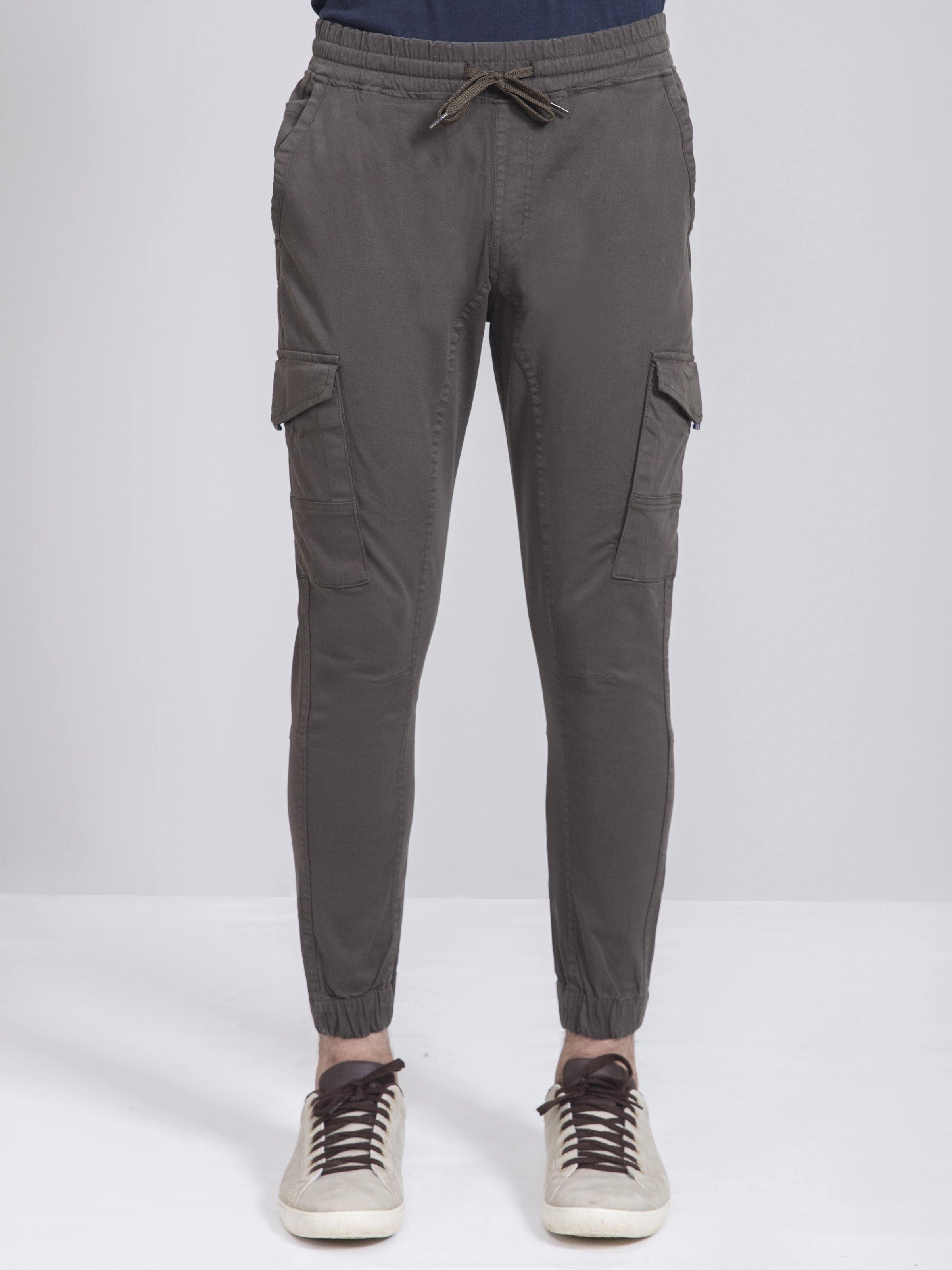 Cargo jogger trousers with cargo pockets, tapered legs, drawstring waist, dark gray