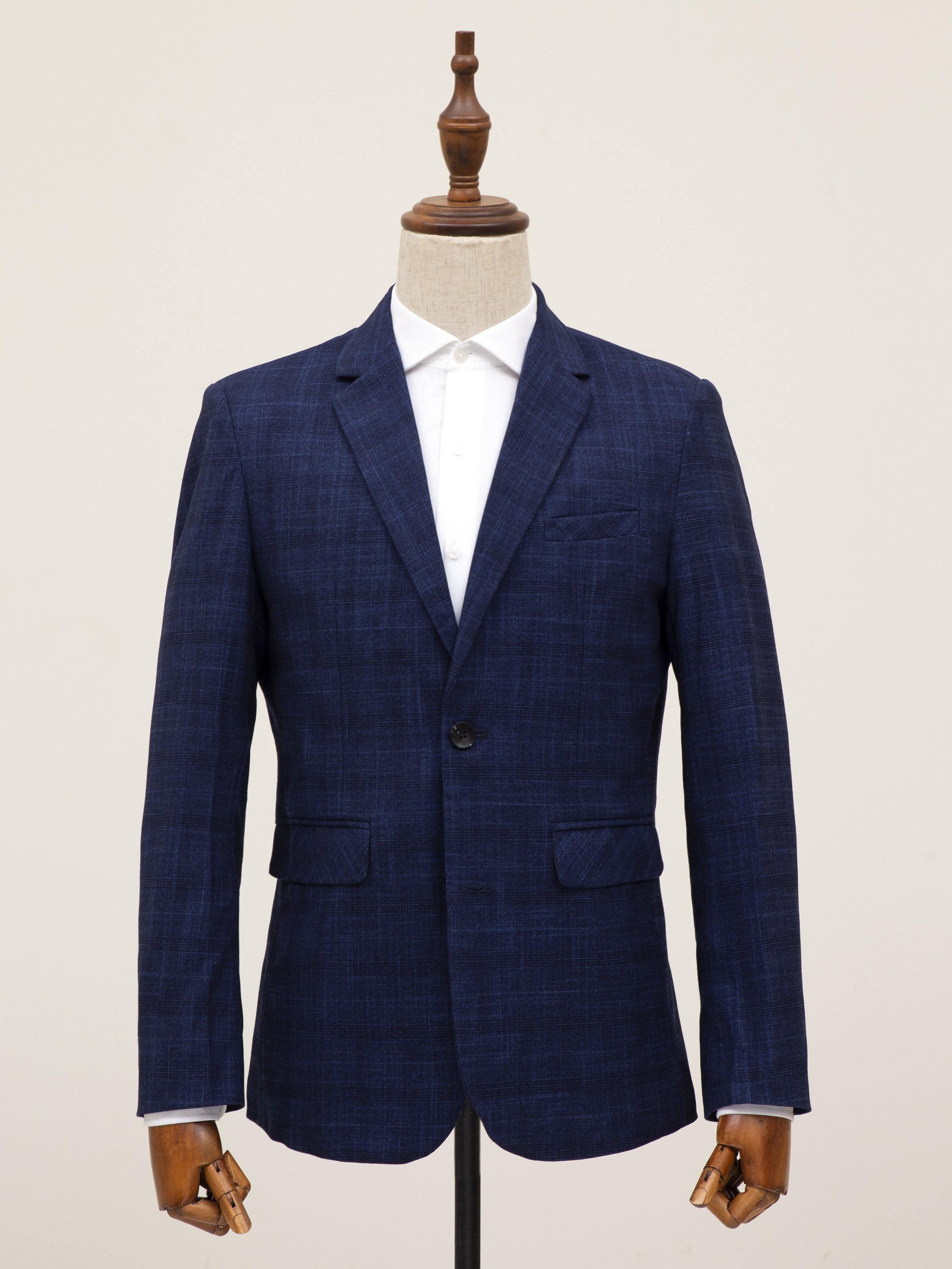 Blue two-button casual coat with notched lapels and front welt pockets