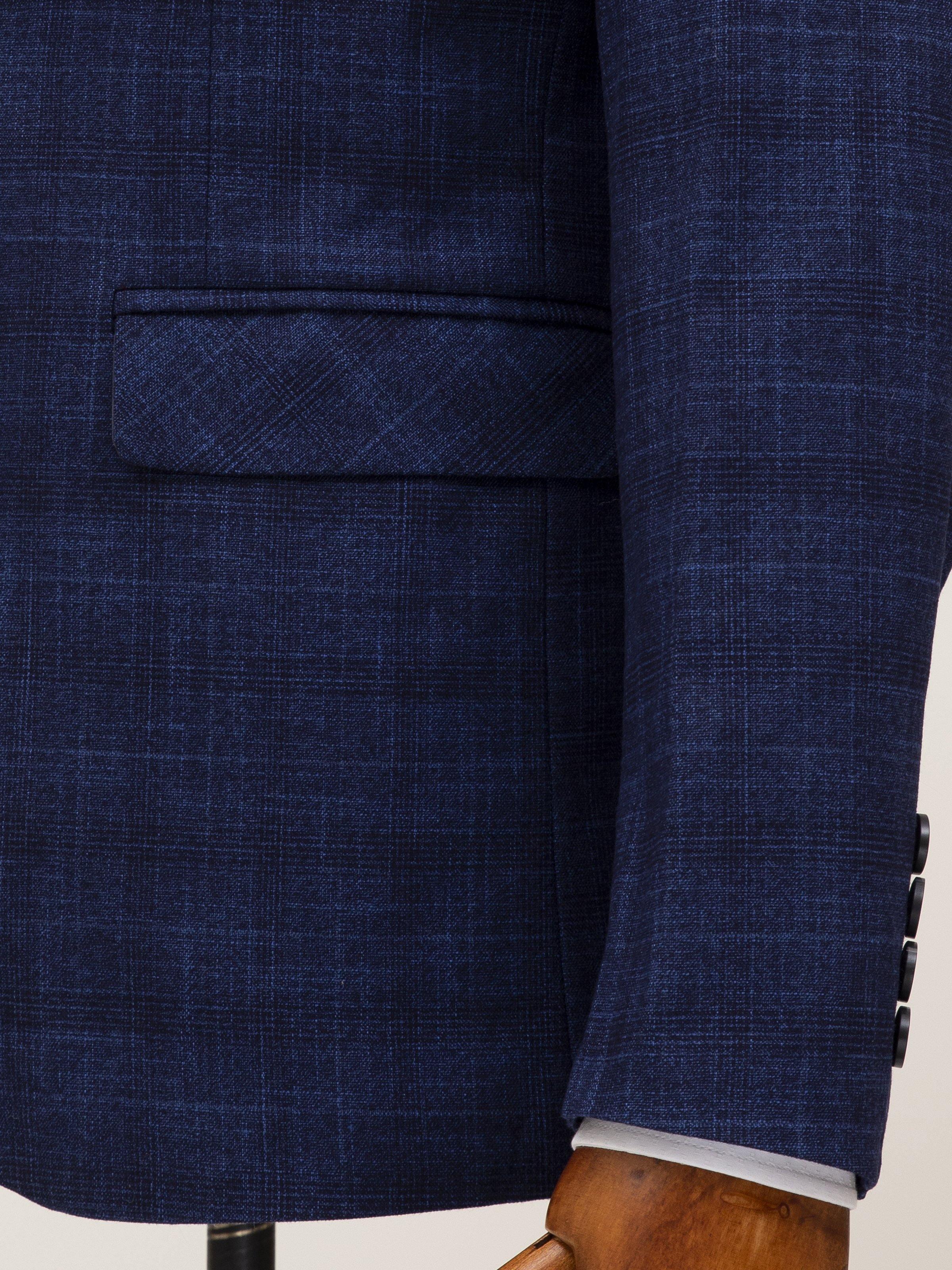 Blue casual coat side welt pocket and buttoned sleeve cuff