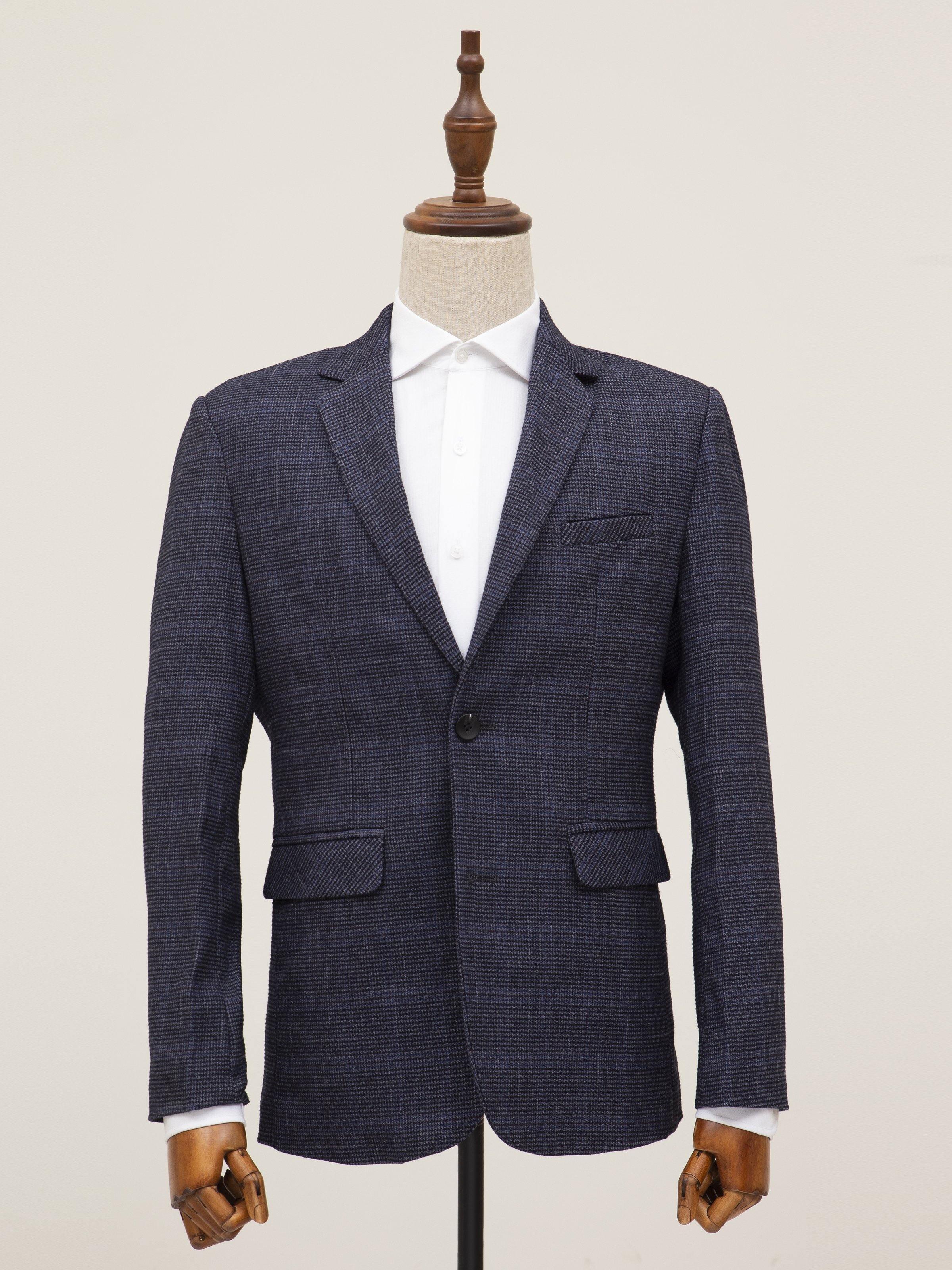 Navy 2-button casual coat with notch lapels and two front flap pockets