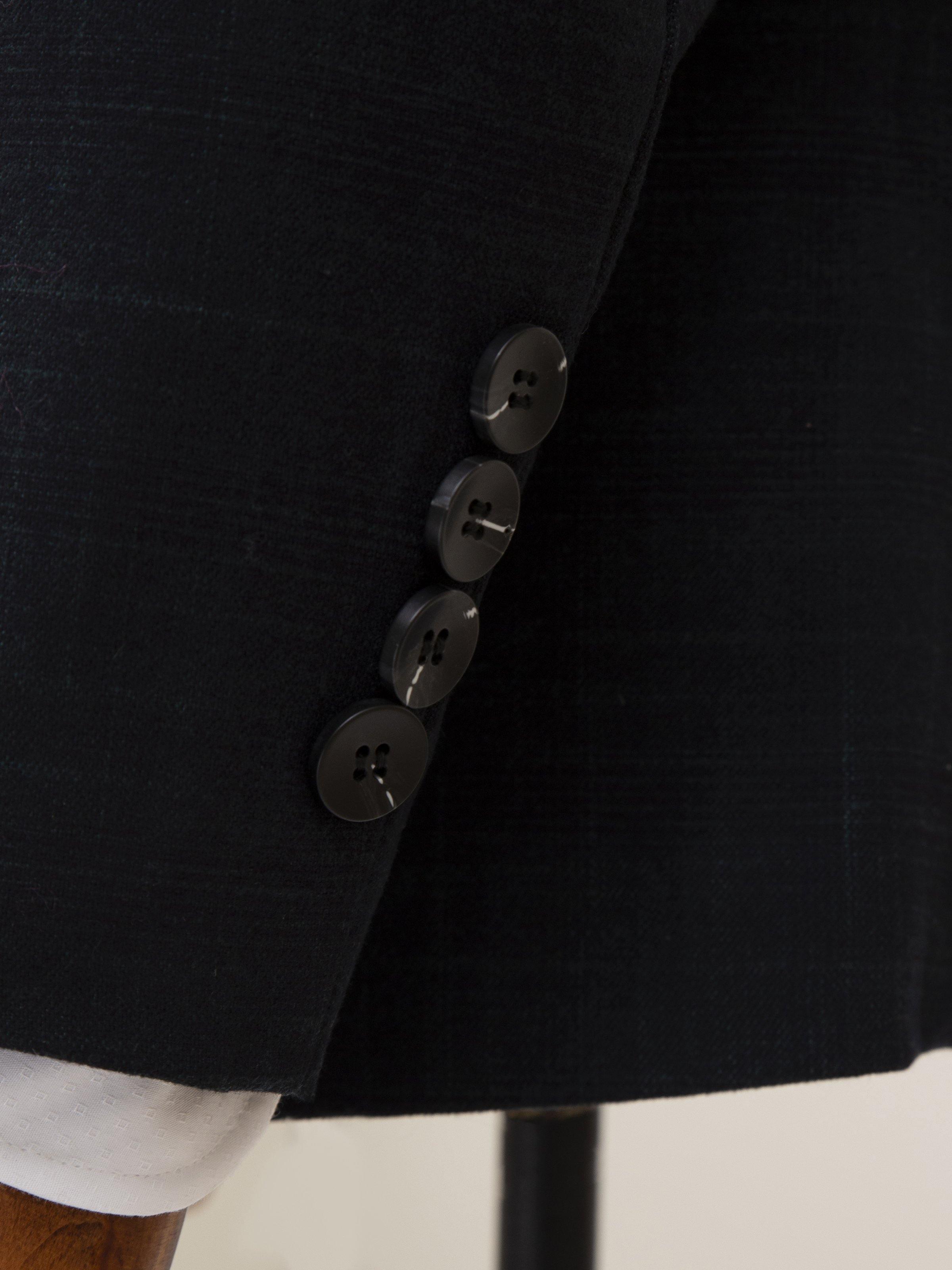 Dark coat sleeve cuff with two-button detail