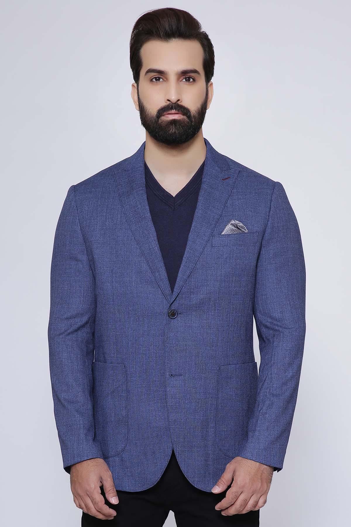 CASUAL COAT 2 BUTTON SLIM FIT BLUE at Charcoal Clothing