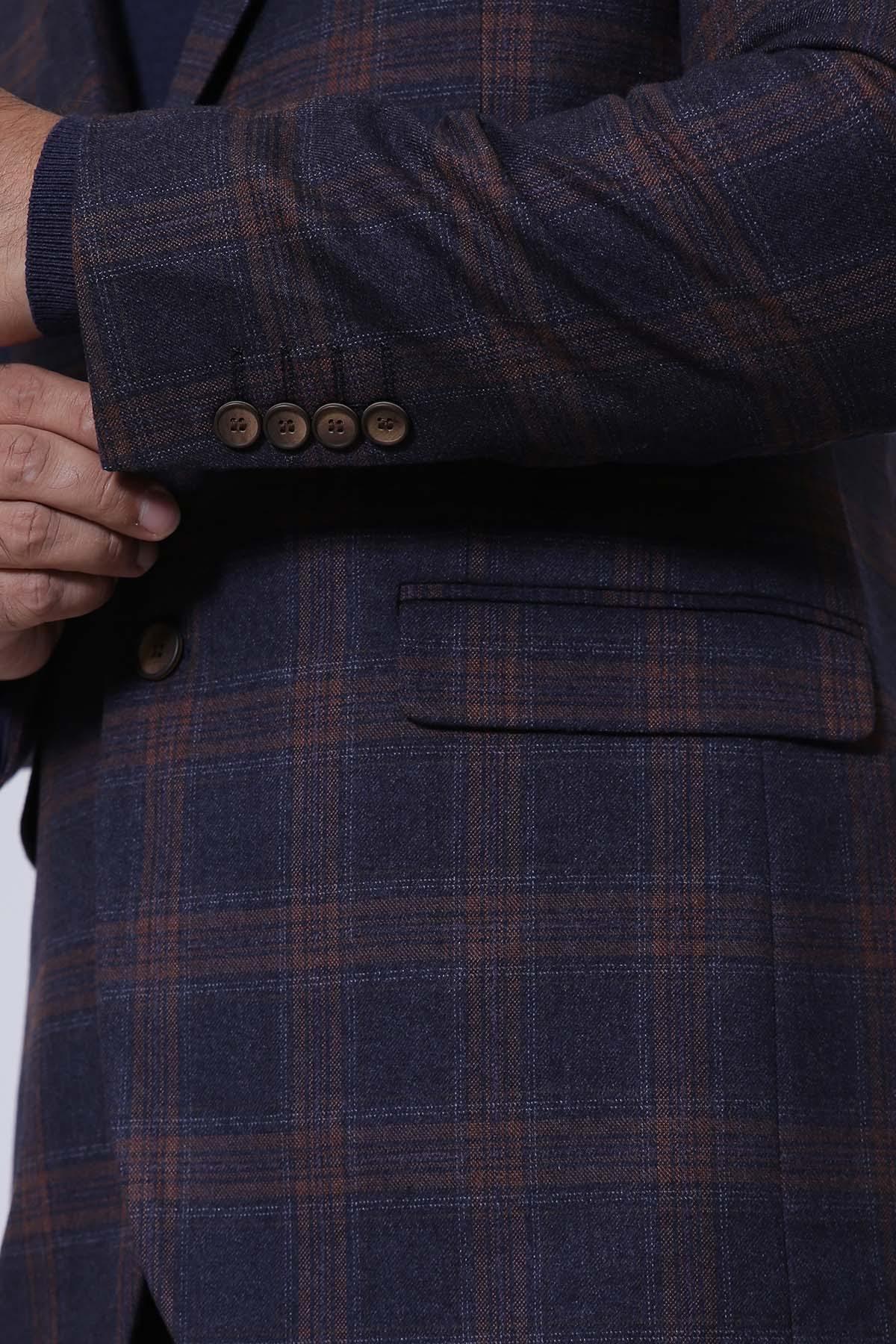 CASUAL COAT 2 BUTTON SMART FIT BROWN BLUE at Charcoal Clothing