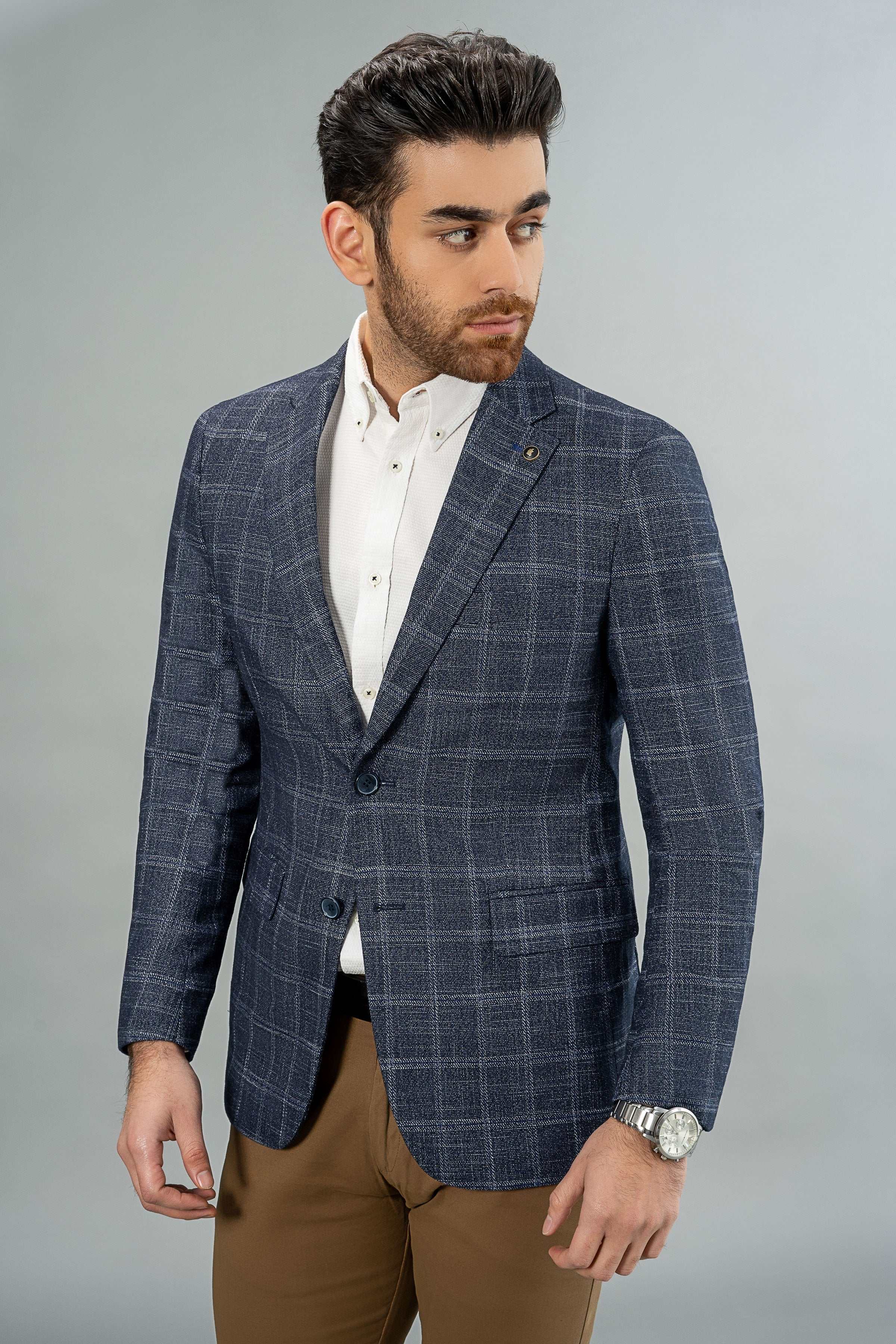 CASUAL COAT BLUE CHECK at Charcoal Clothing