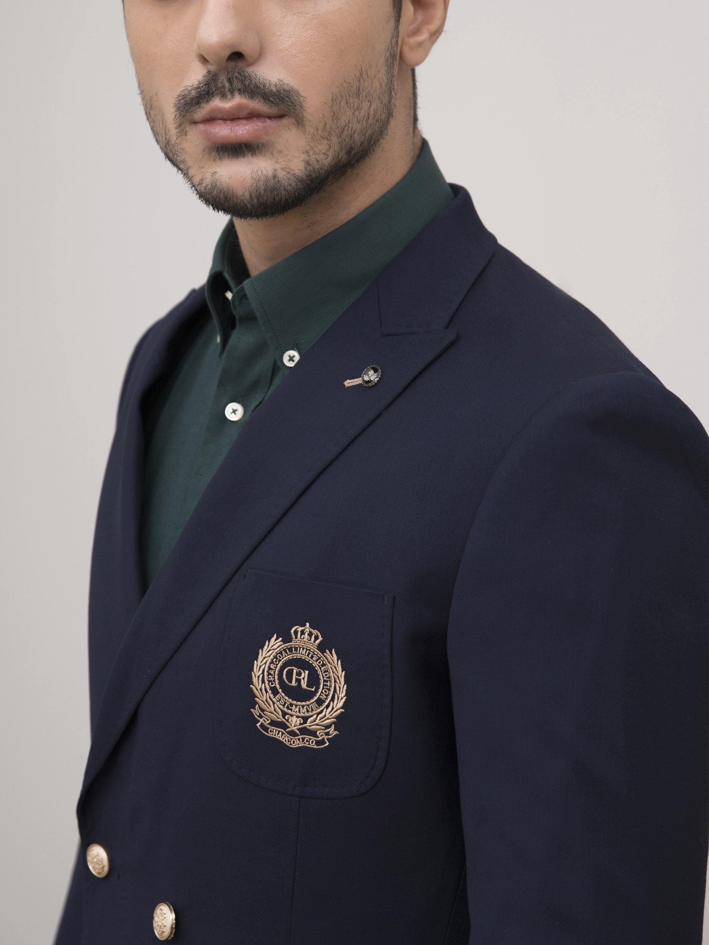 CASUAL COAT DOUBLE BREASTED SLIM FIT NAVY at Charcoal Clothing