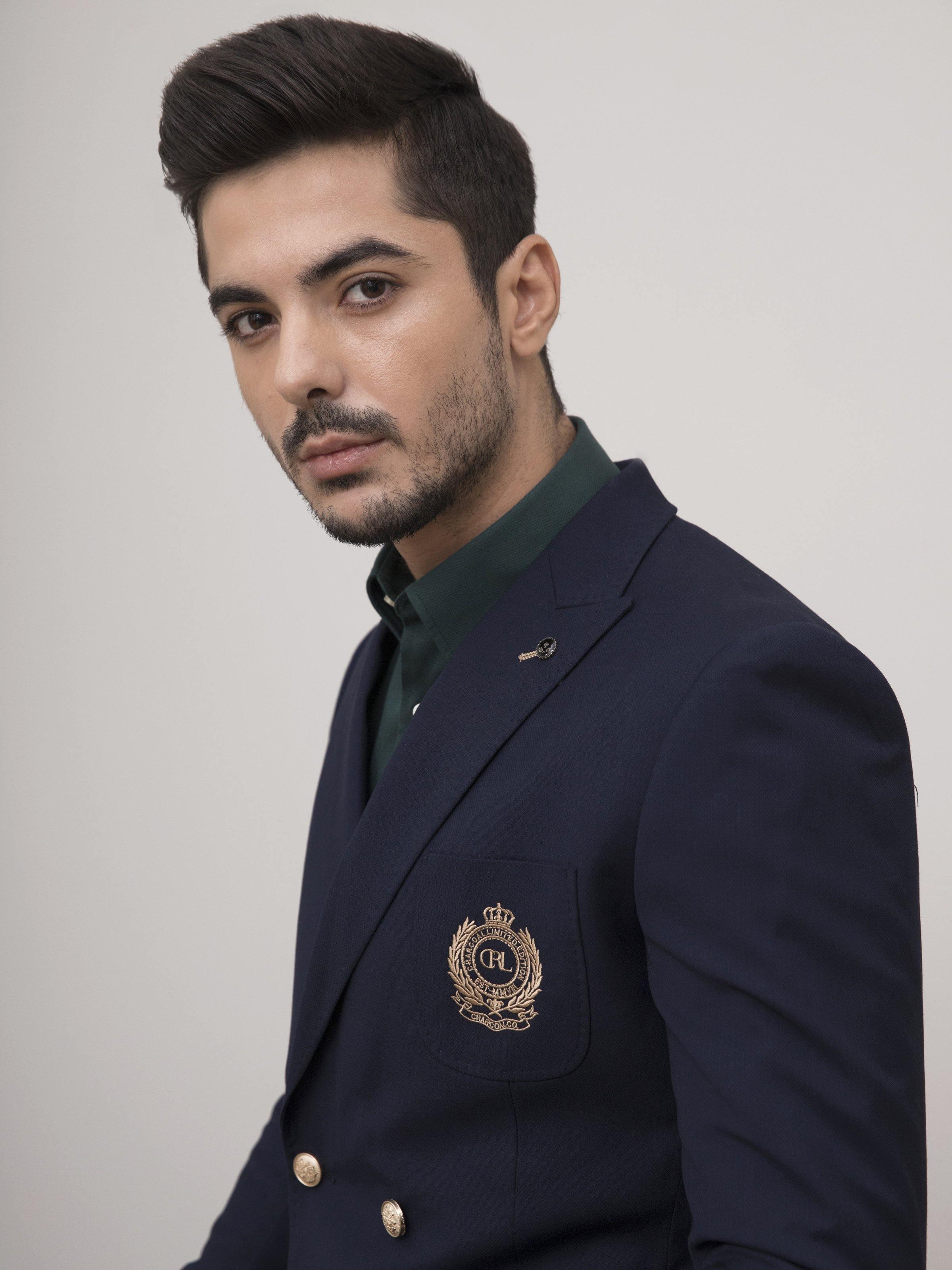 CASUAL COAT DOUBLE BREASTED SLIM FIT NAVY at Charcoal Clothing