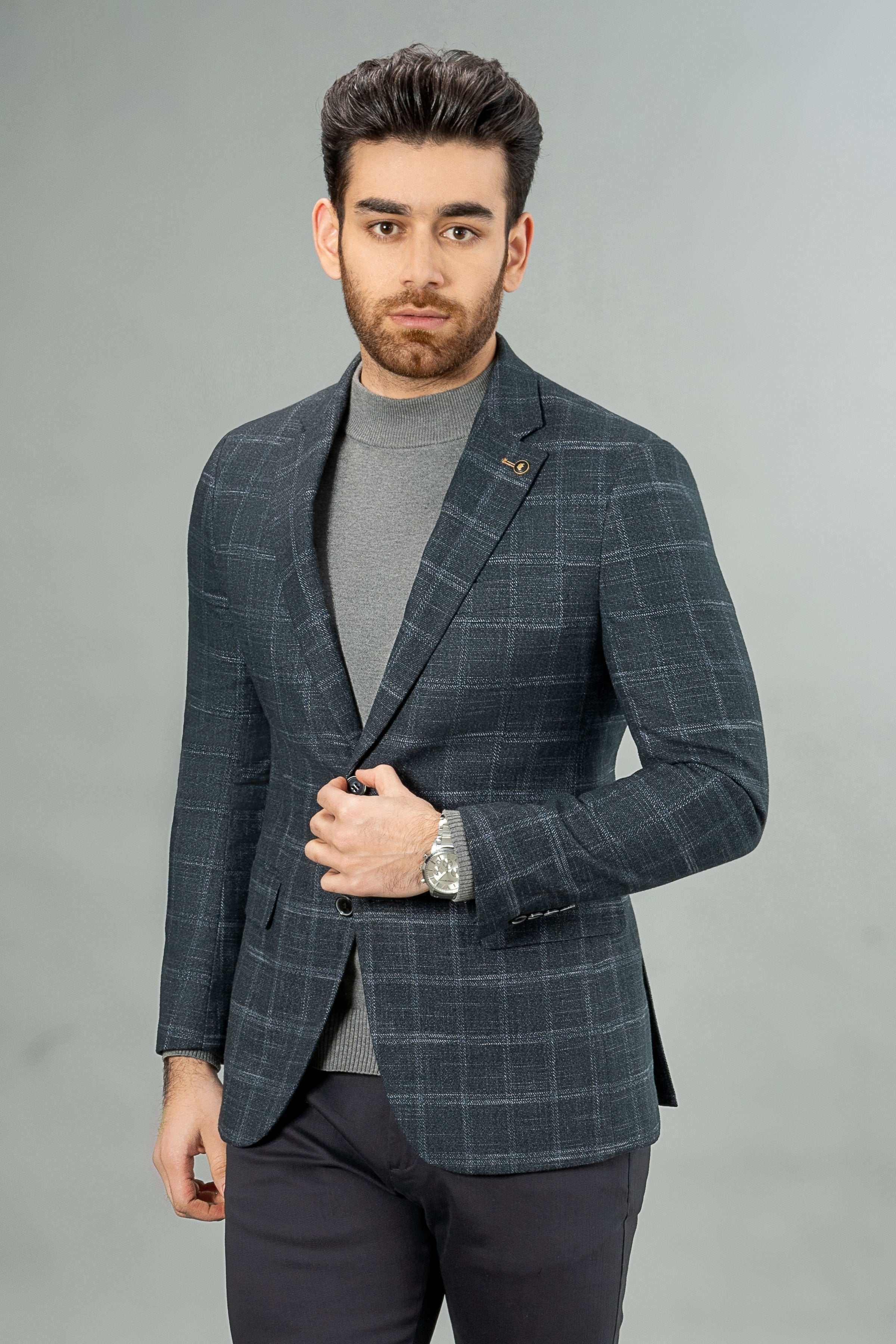 CASUAL COAT GREY CHECK at Charcoal Clothing