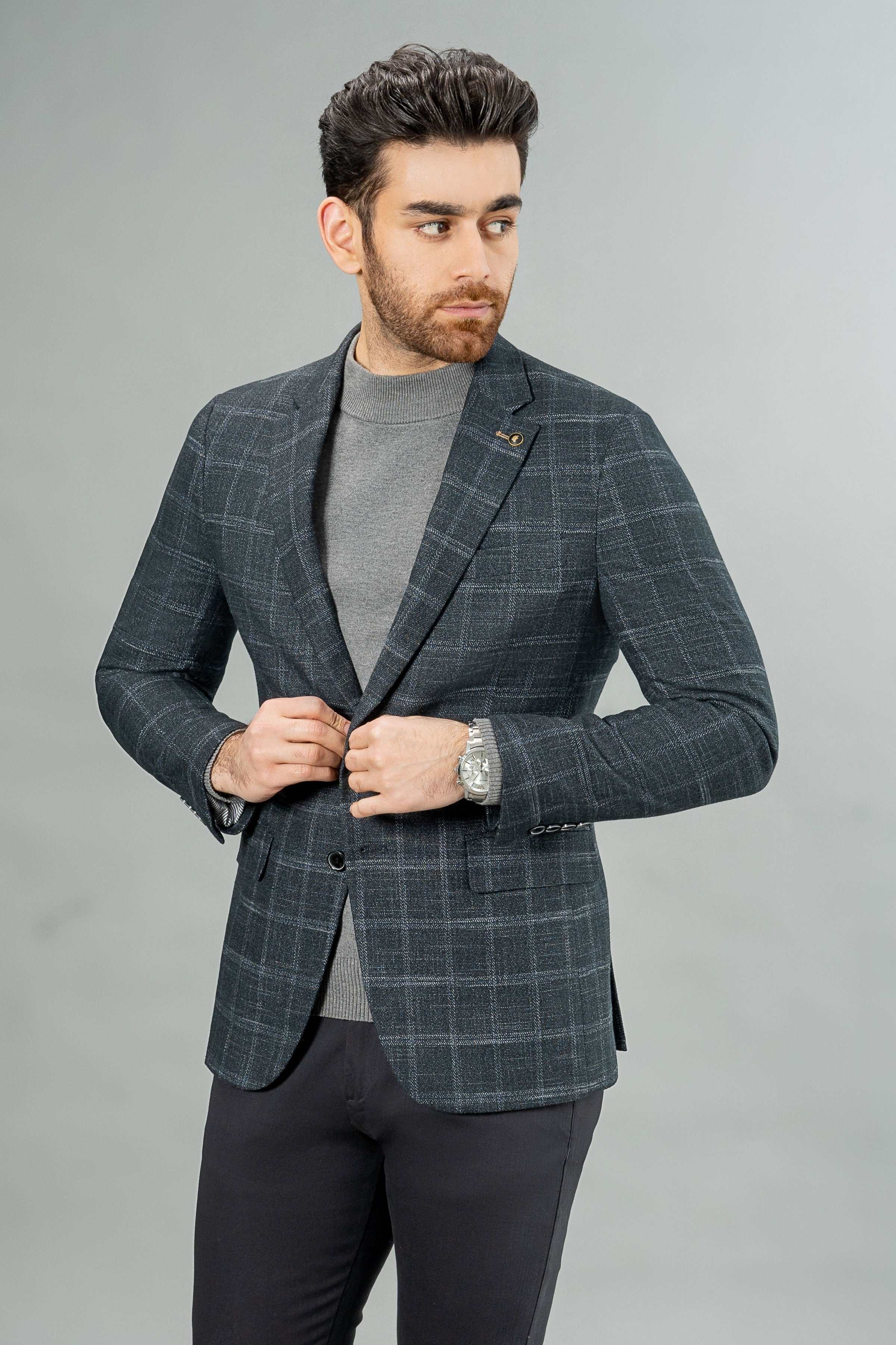CASUAL COAT GREY CHECK at Charcoal Clothing