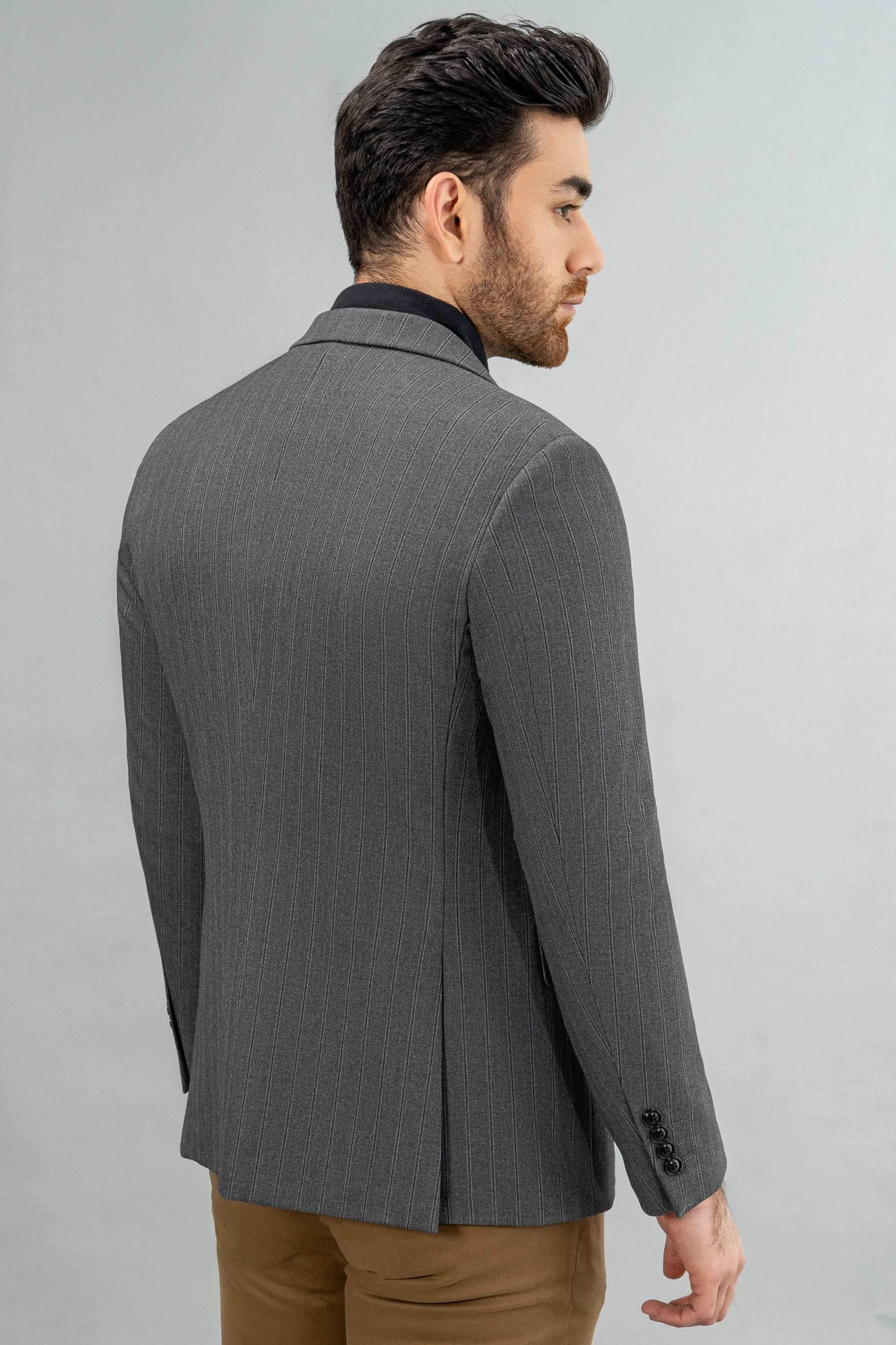 CASUAL COAT GREY STRIPER at Charcoal Clothing
