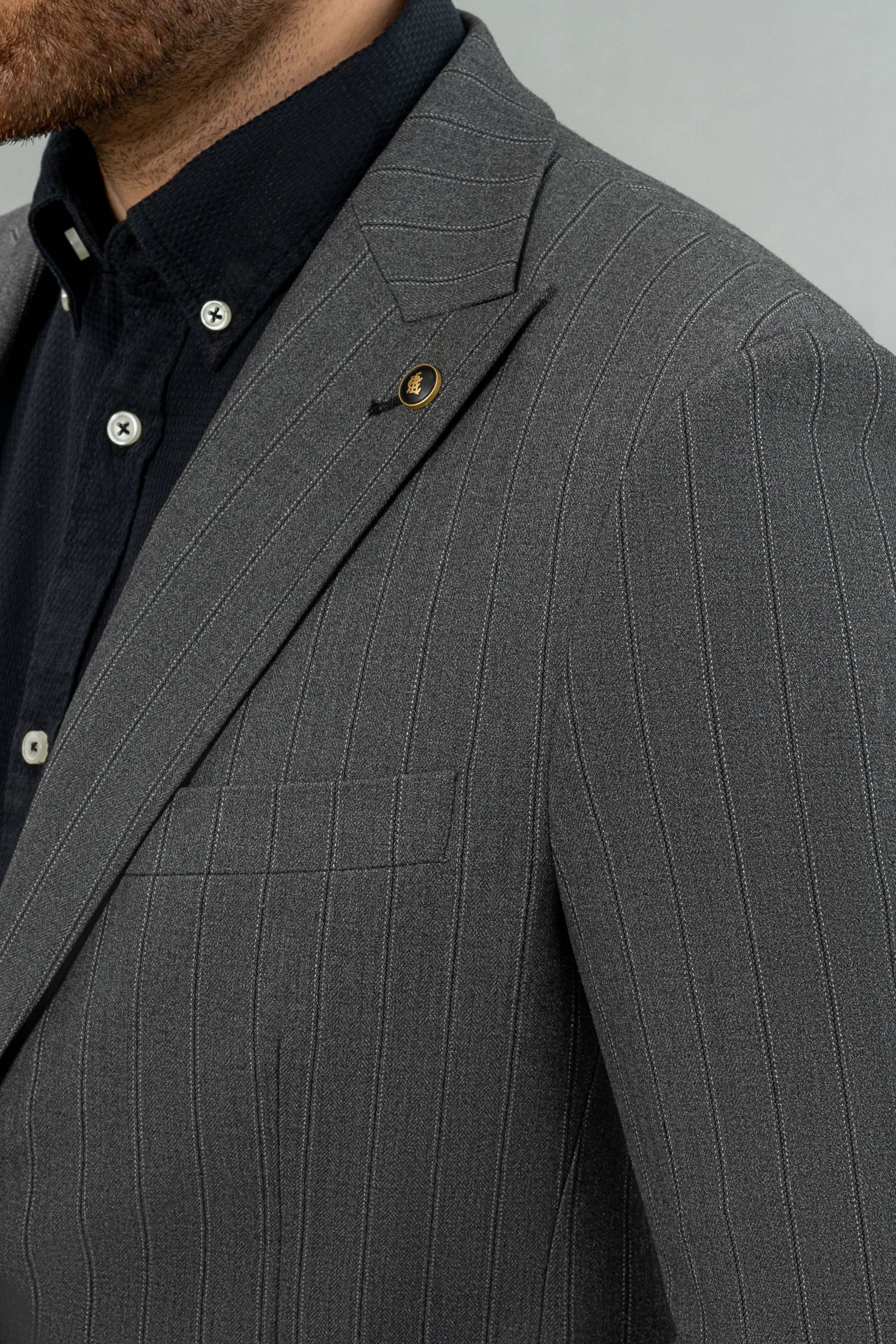 CASUAL COAT GREY STRIPER at Charcoal Clothing