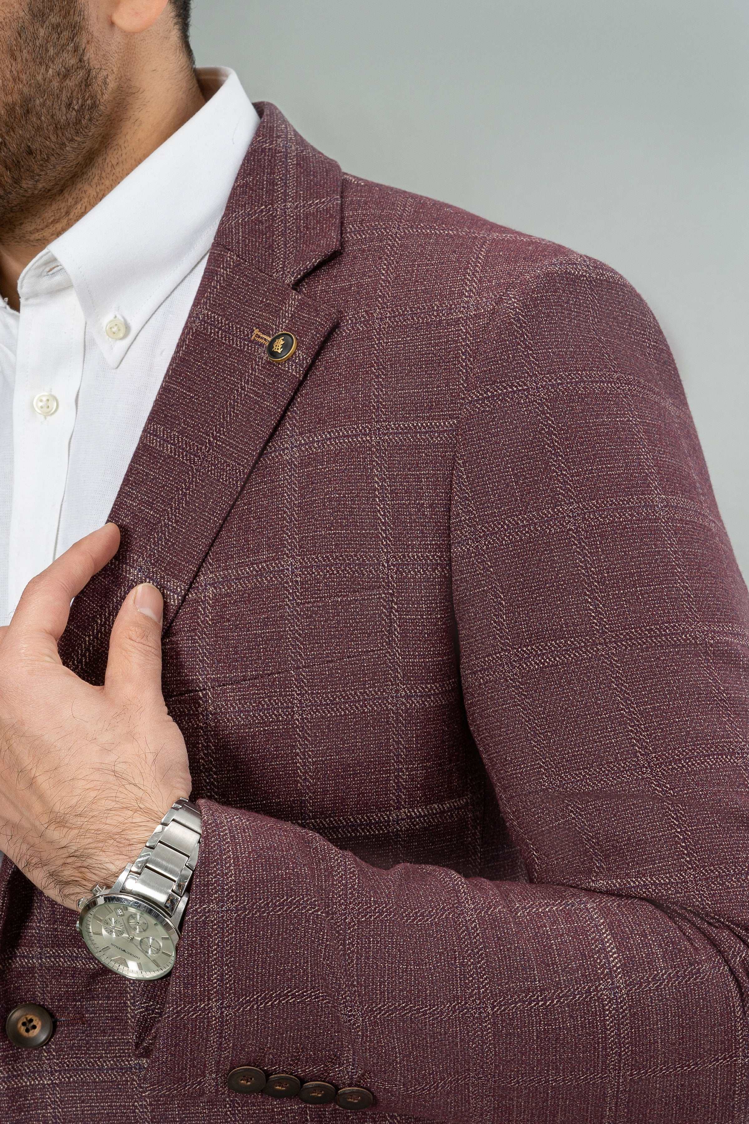 CASUAL COAT MAROON CHECK at Charcoal Clothing