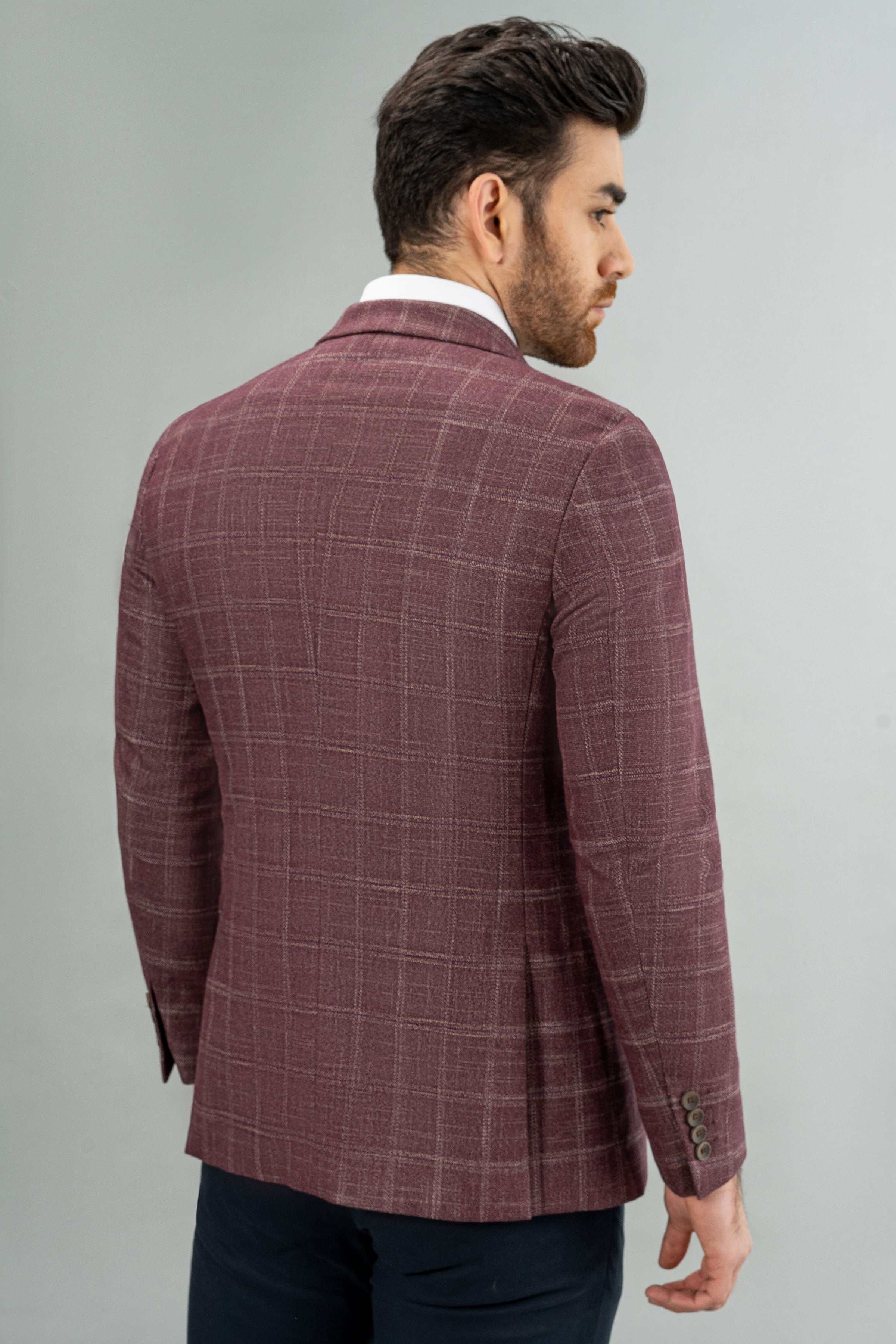 CASUAL COAT MAROON CHECK at Charcoal Clothing