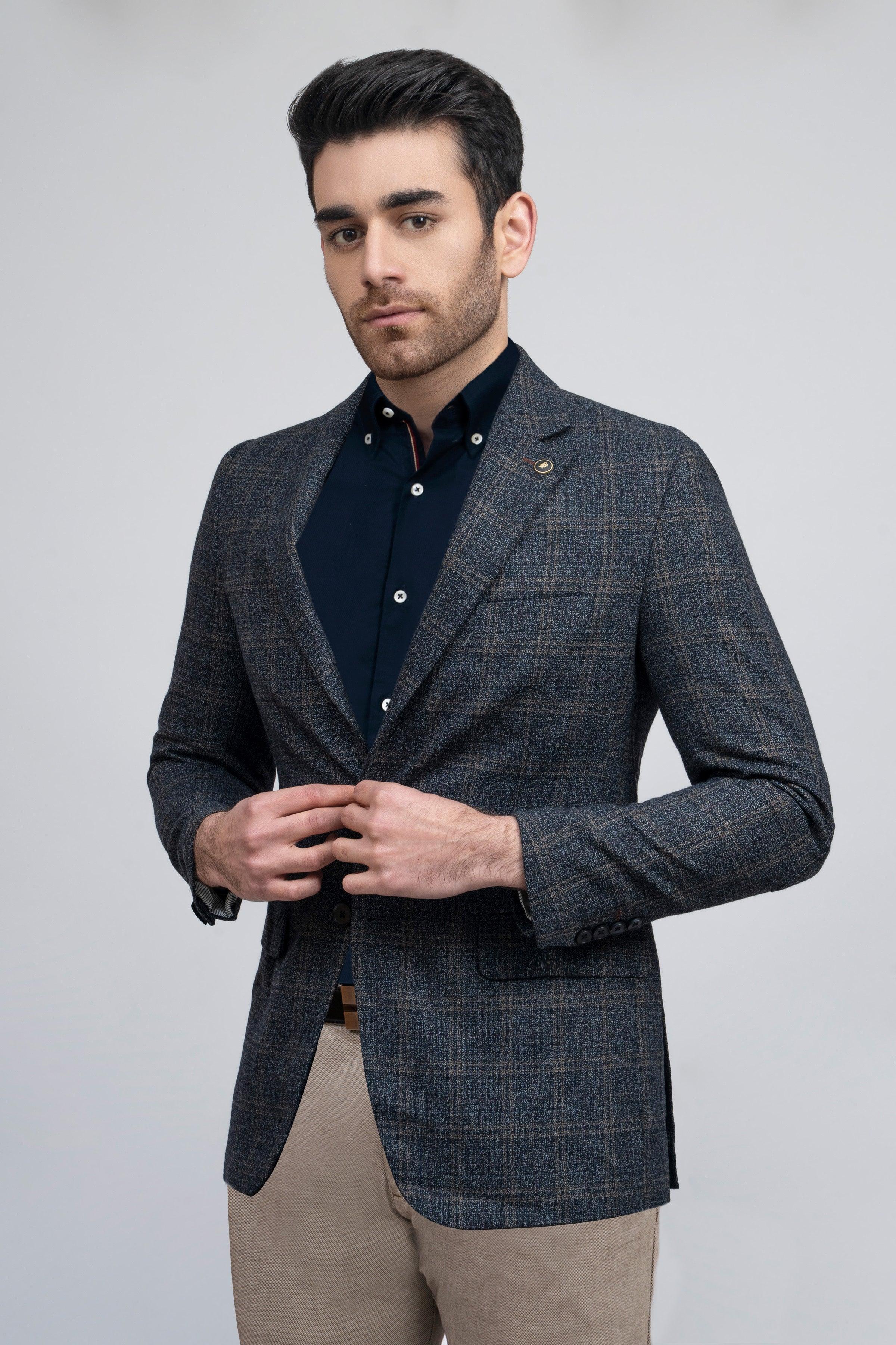 CASUAL COAT NAVY GREY at Charcoal Clothing