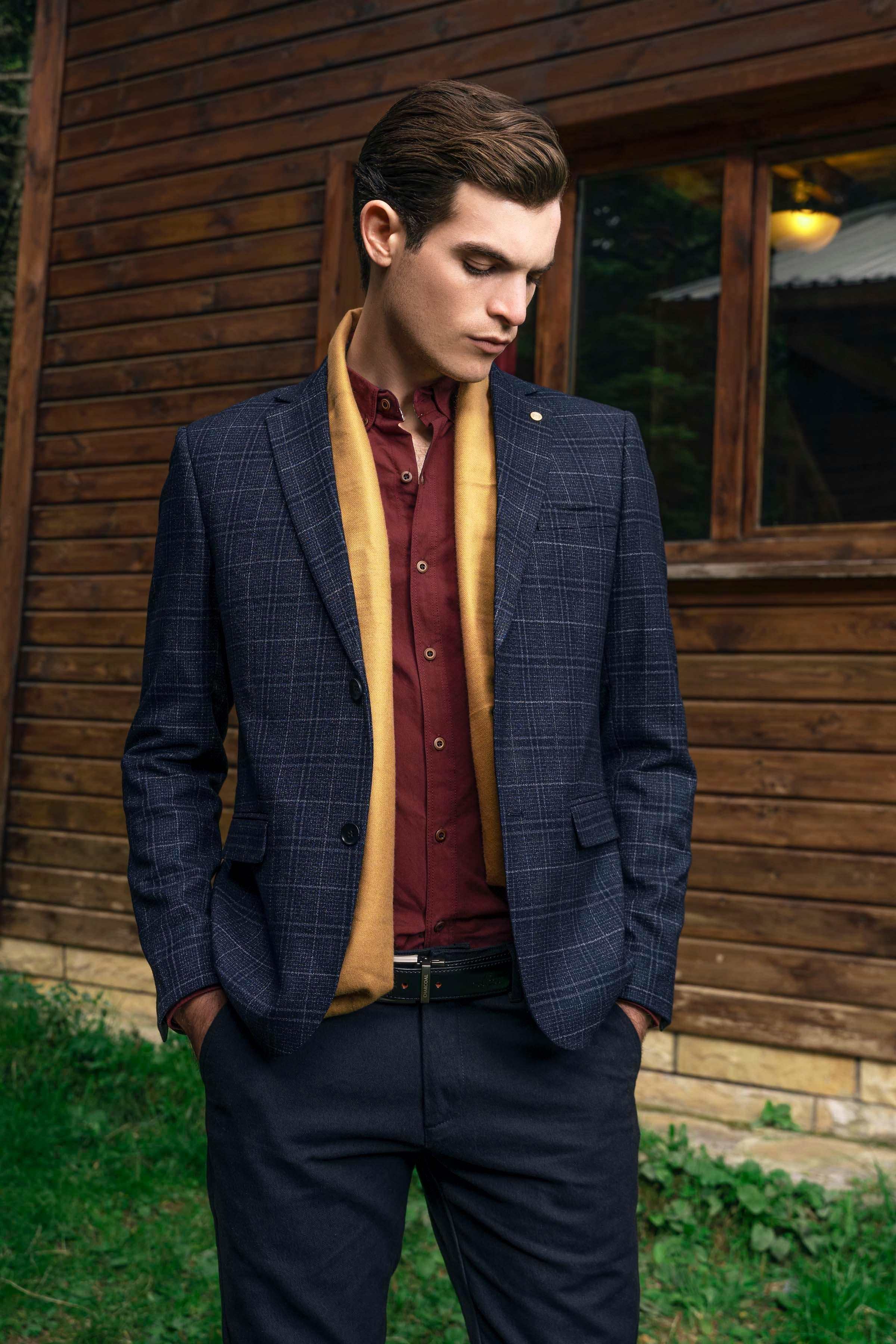 CASUAL COAT NAVY GREY at Charcoal Clothing