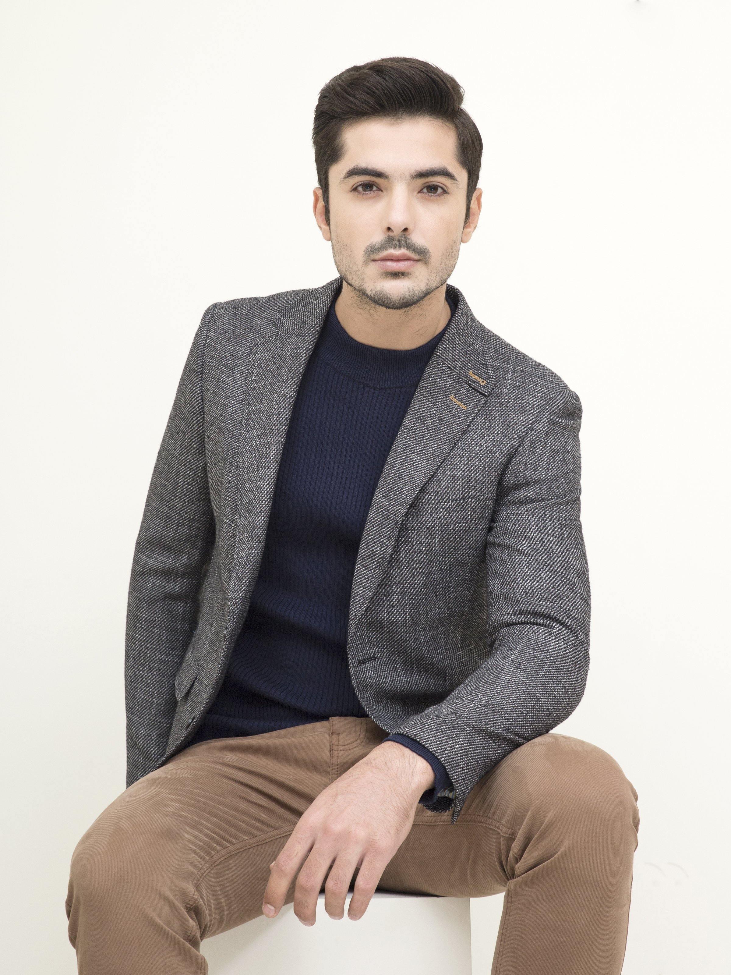 CASUAL COAT SLIM FIT BLACK GREY at Charcoal Clothing