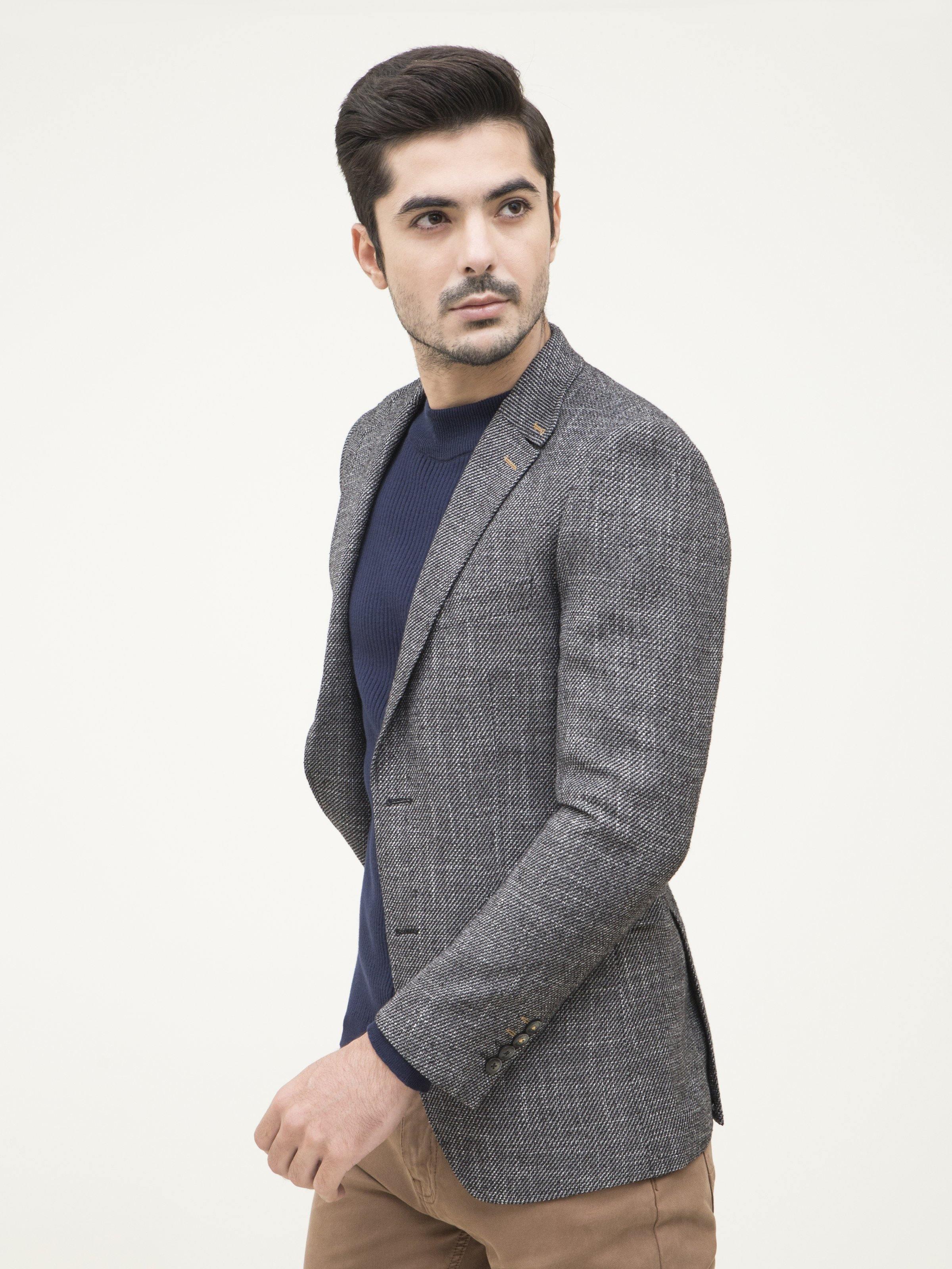 CASUAL COAT SLIM FIT BLACK GREY at Charcoal Clothing