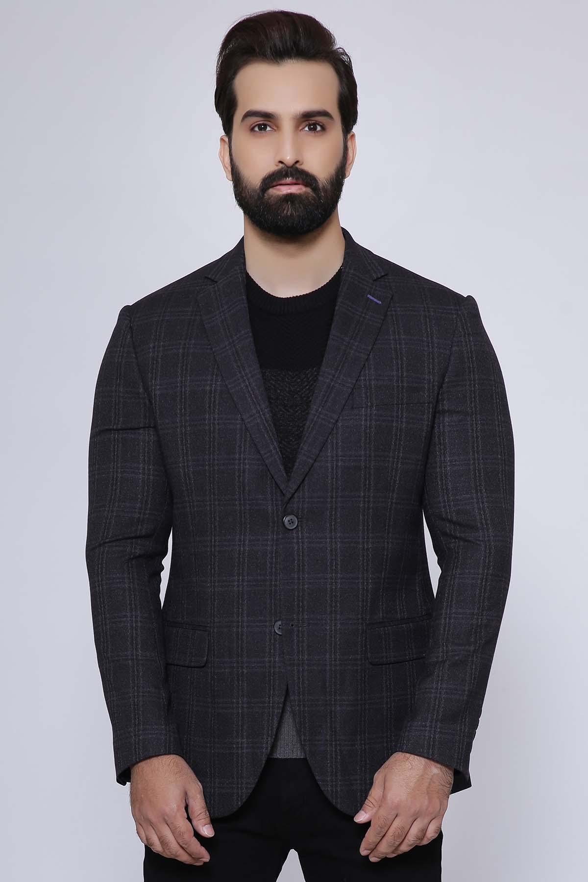 CASUAL COAT SLIM FIT BLACK GREY at Charcoal Clothing