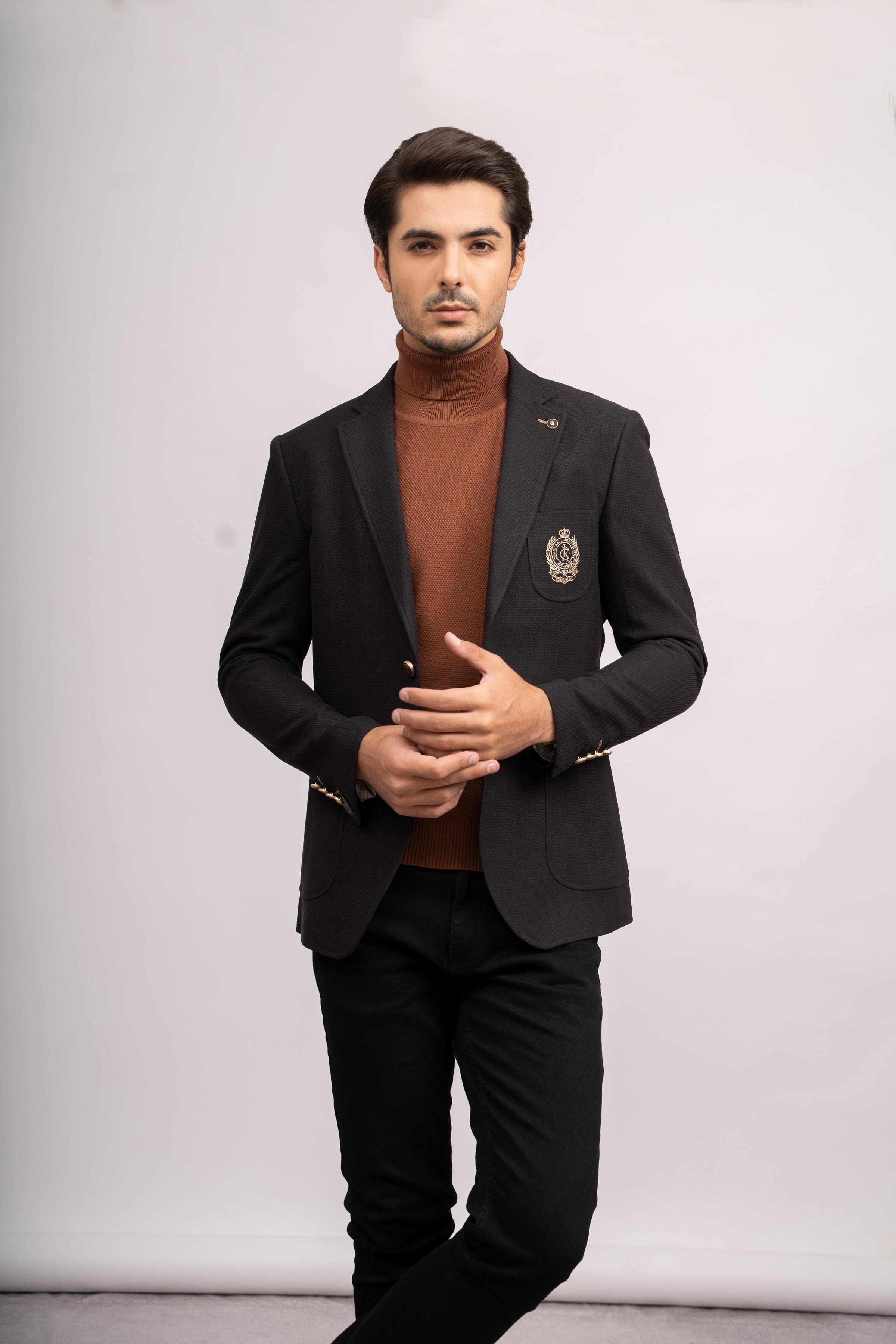 CASUAL COAT SLIM FIT BLACK at Charcoal Clothing