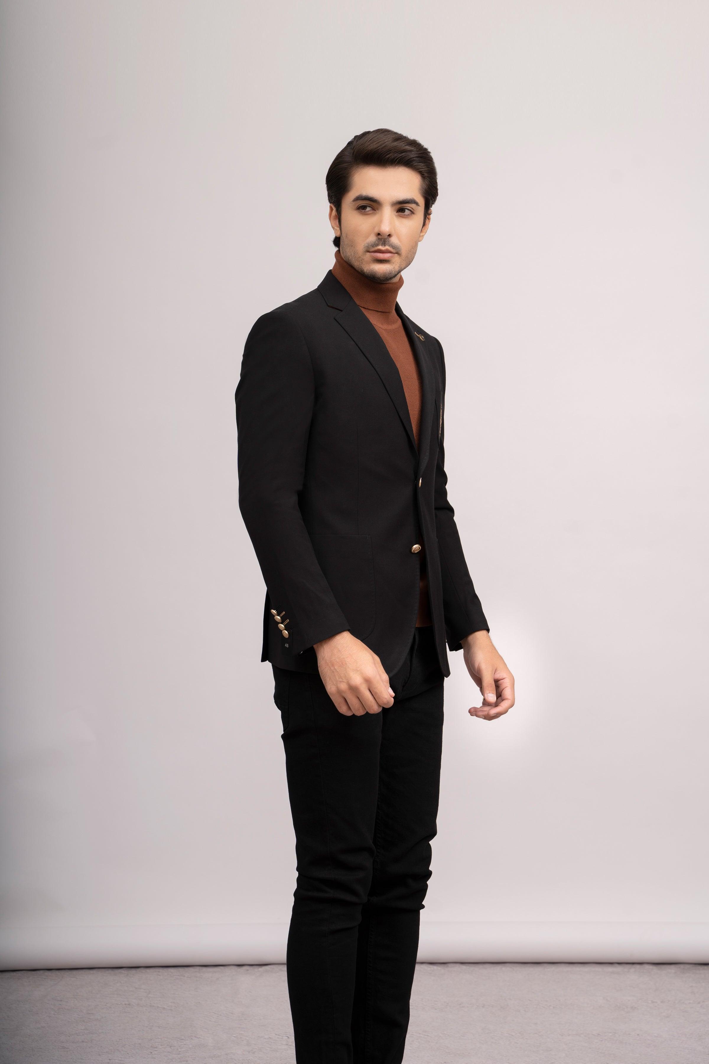 CASUAL COAT SLIM FIT BLACK at Charcoal Clothing