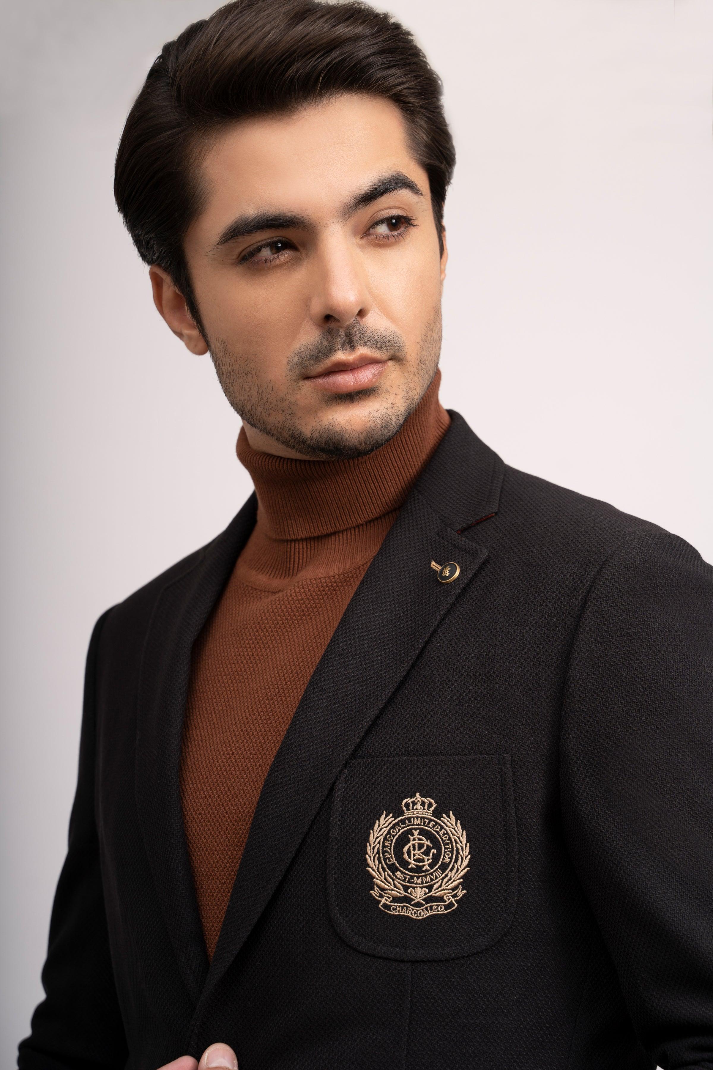CASUAL COAT SLIM FIT BLACK at Charcoal Clothing