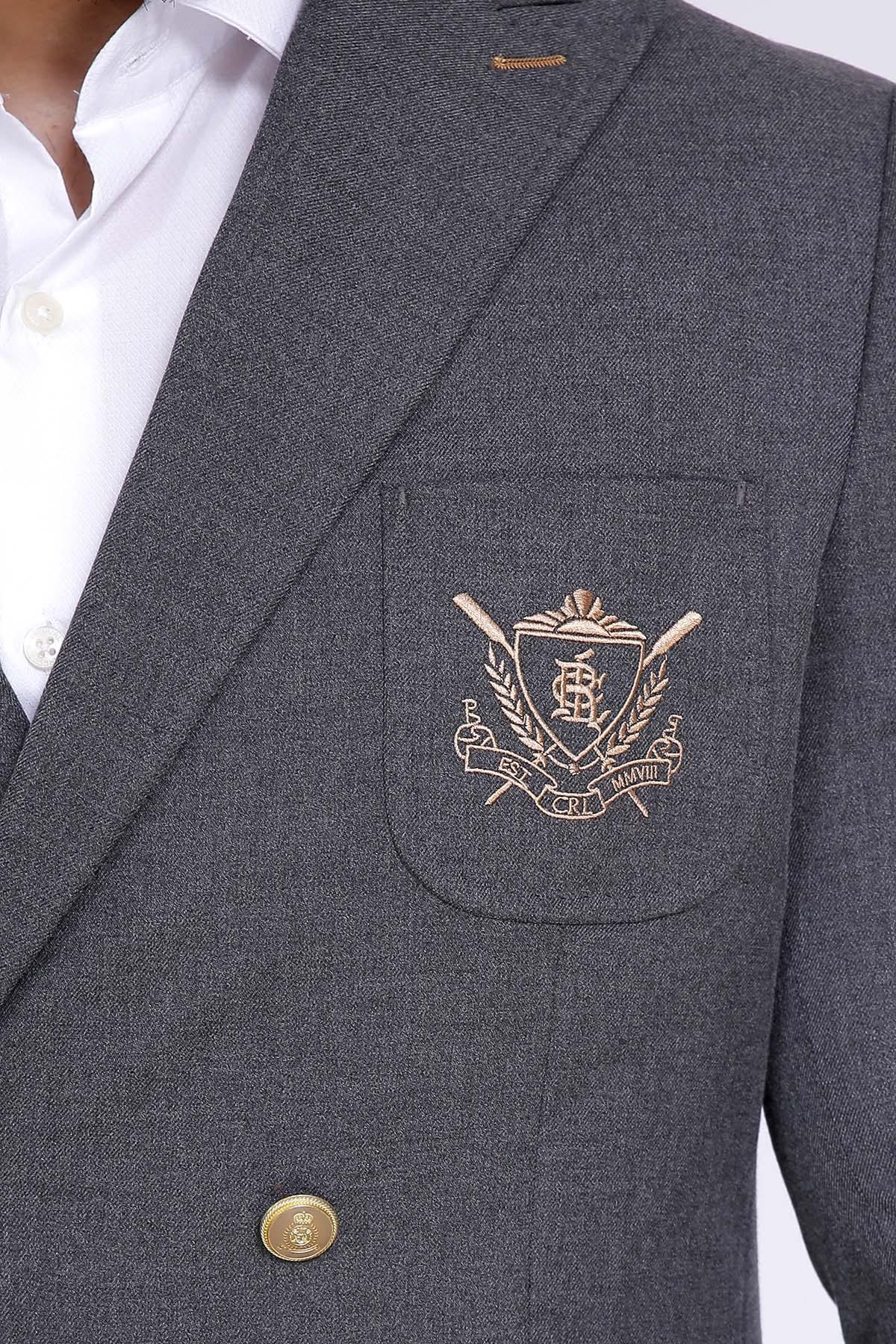 CASUAL COAT SLIM FIT DOUBLE BREASTED GREY at Charcoal Clothing