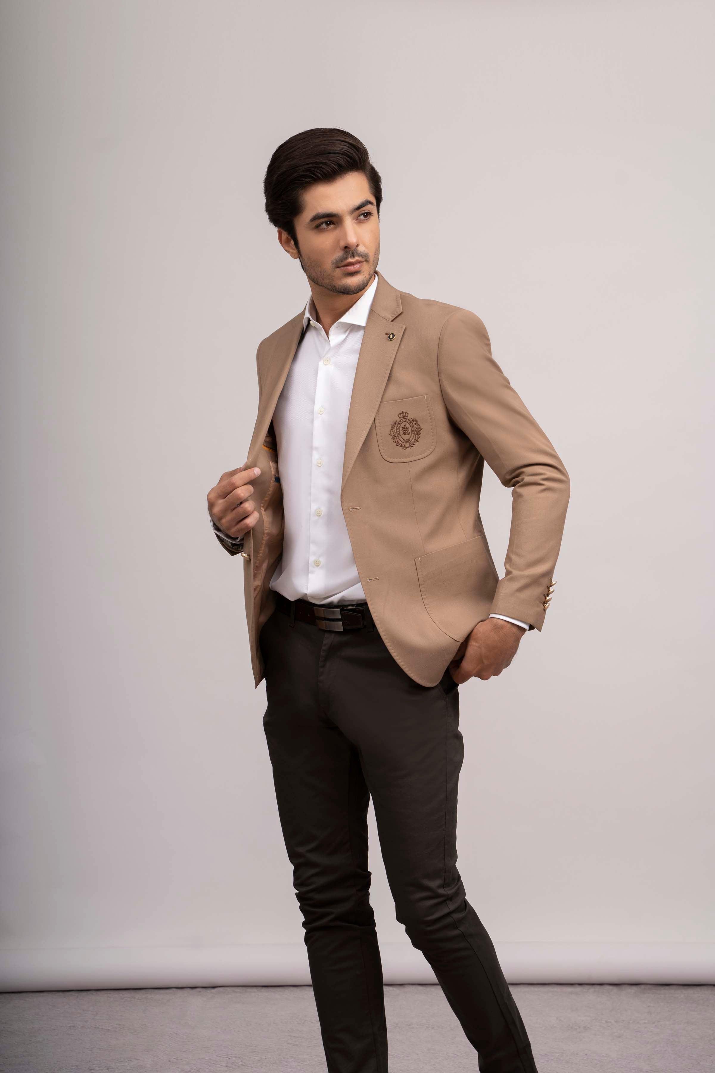 CASUAL COAT SLIM FIT LIGHT KHAKI at Charcoal Clothing