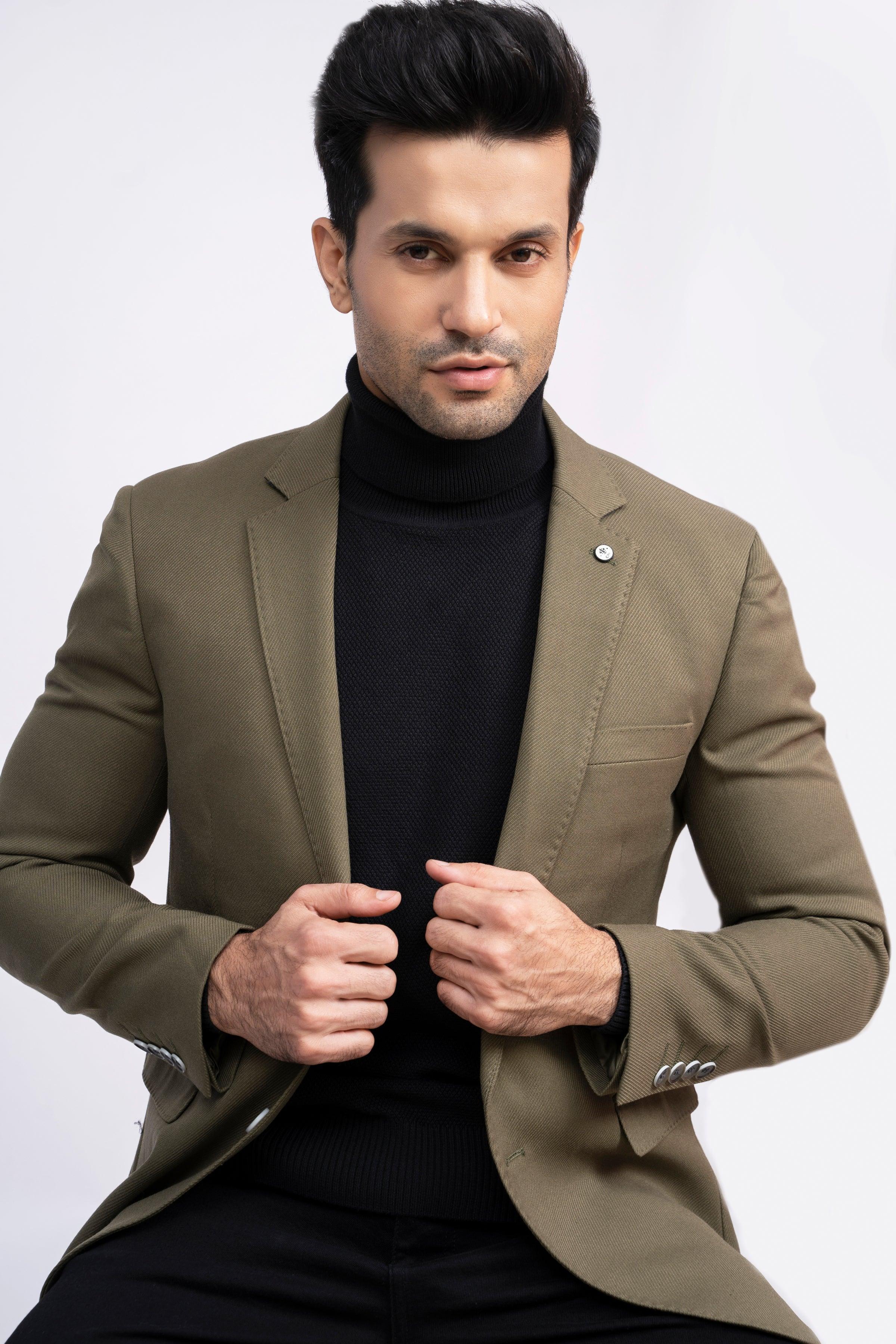 CASUAL COAT SLIM FIT LIGHT OLIVE at Charcoal Clothing