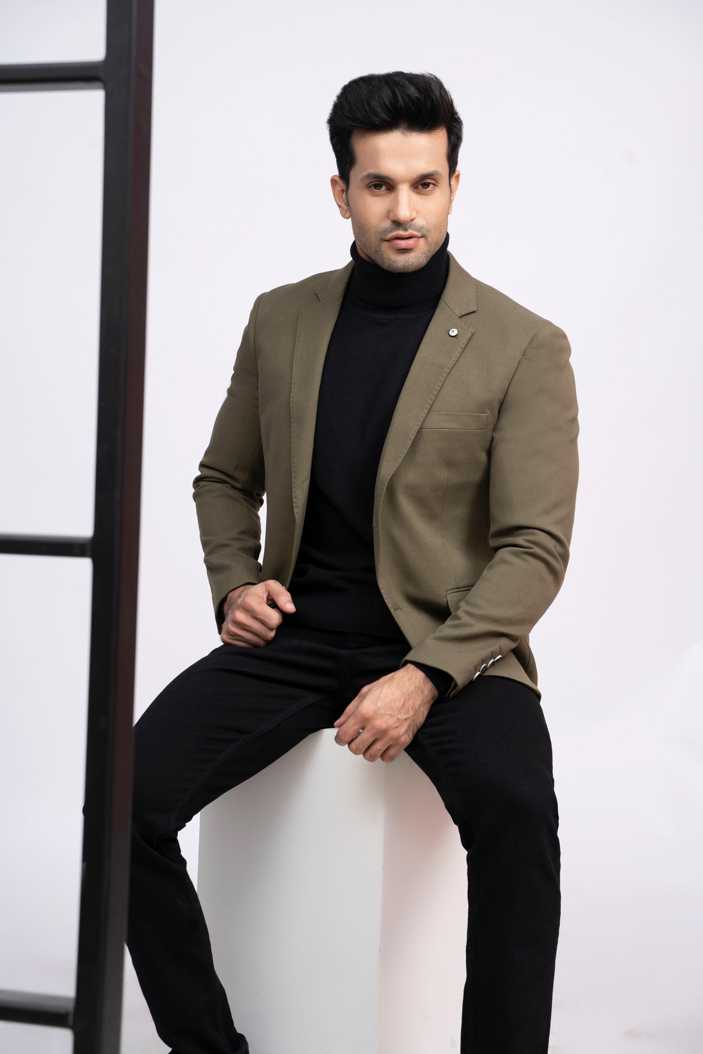 CASUAL COAT SLIM FIT LIGHT OLIVE at Charcoal Clothing