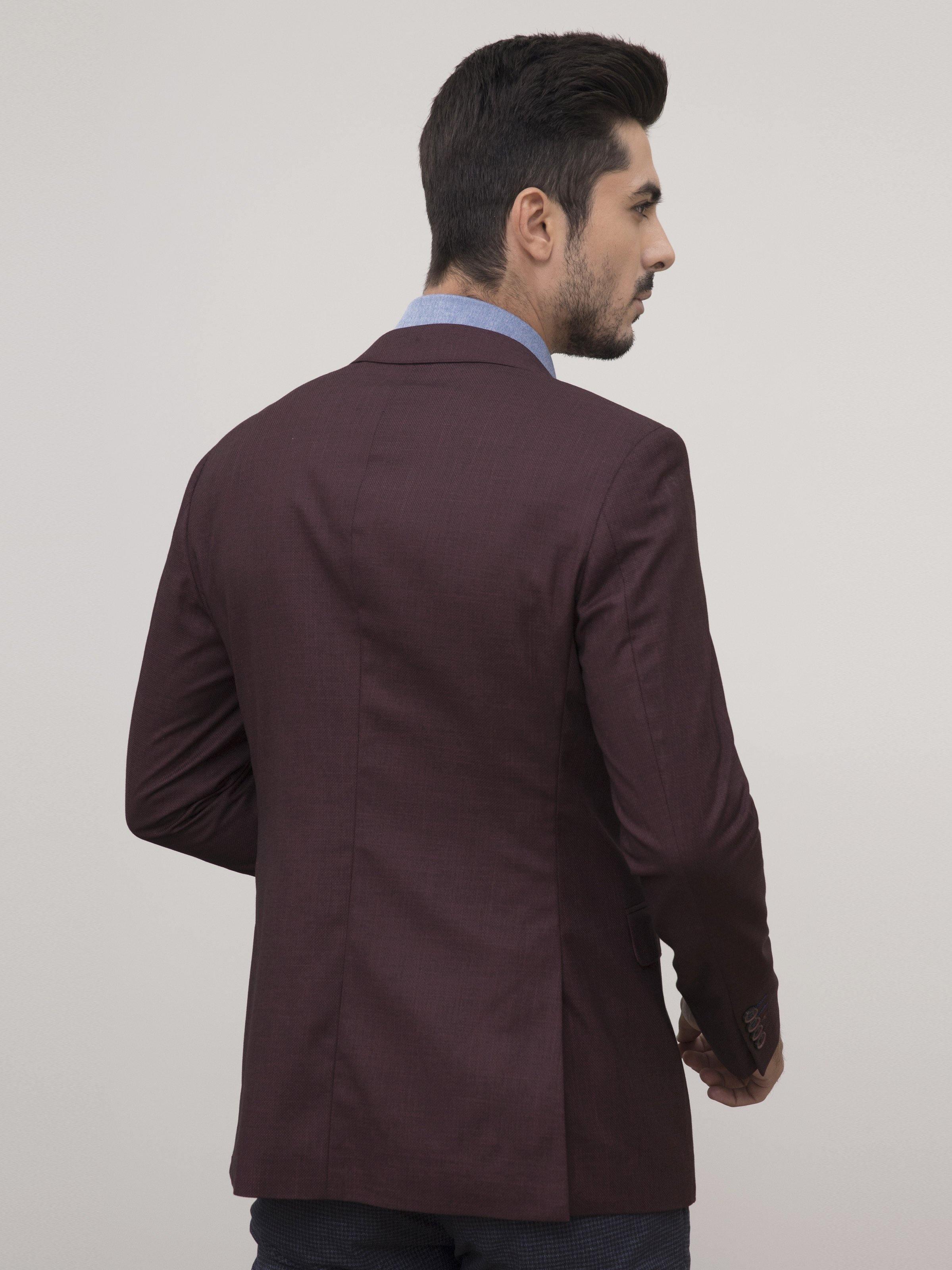 Slim-fit maroon casual coat back view with long sleeves