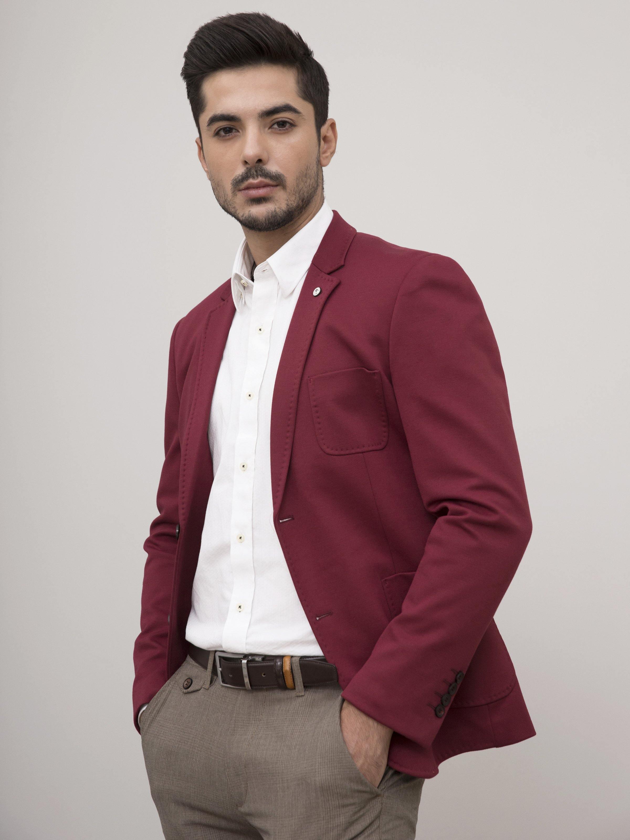 CASUAL COAT SLIM FIT MAROON at Charcoal Clothing