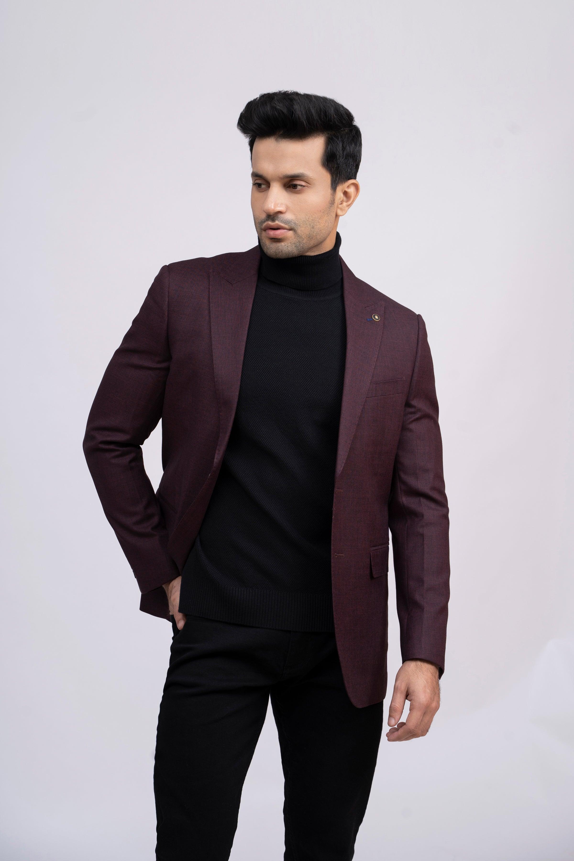 CASUAL COAT SLIM FIT MAROON at Charcoal Clothing