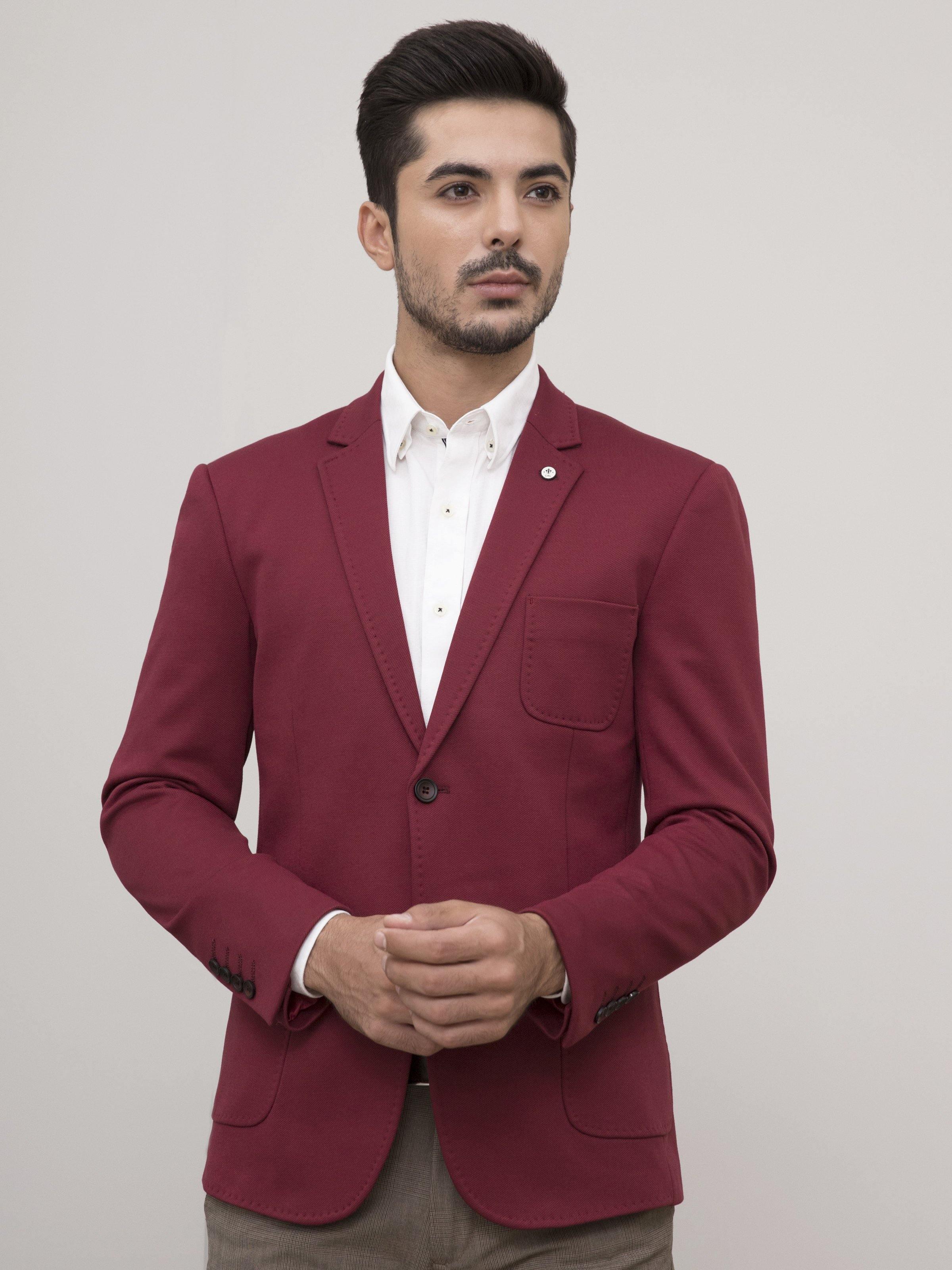 CASUAL COAT SLIM FIT MAROON at Charcoal Clothing