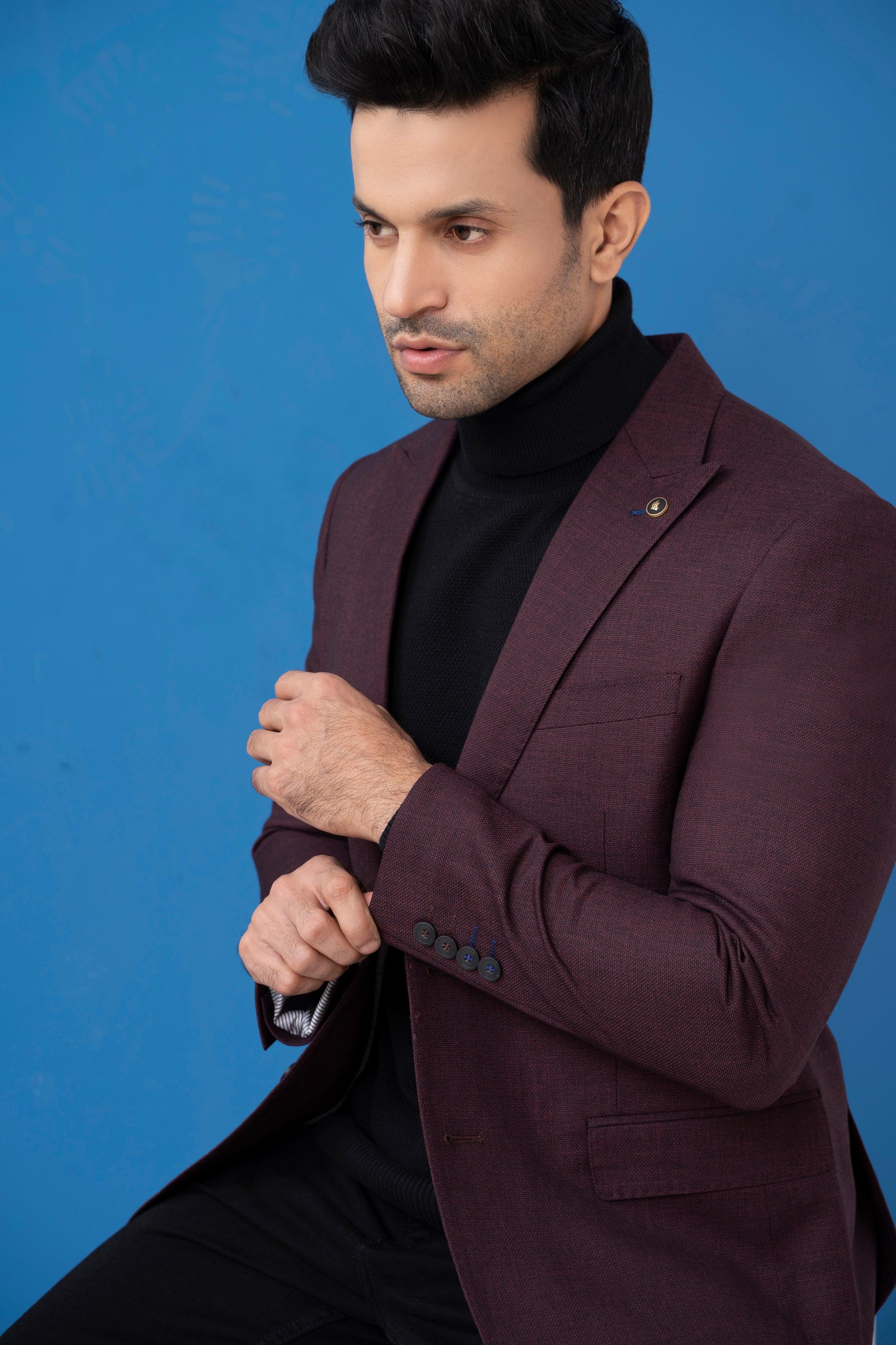 CASUAL COAT SLIM FIT MAROON at Charcoal Clothing