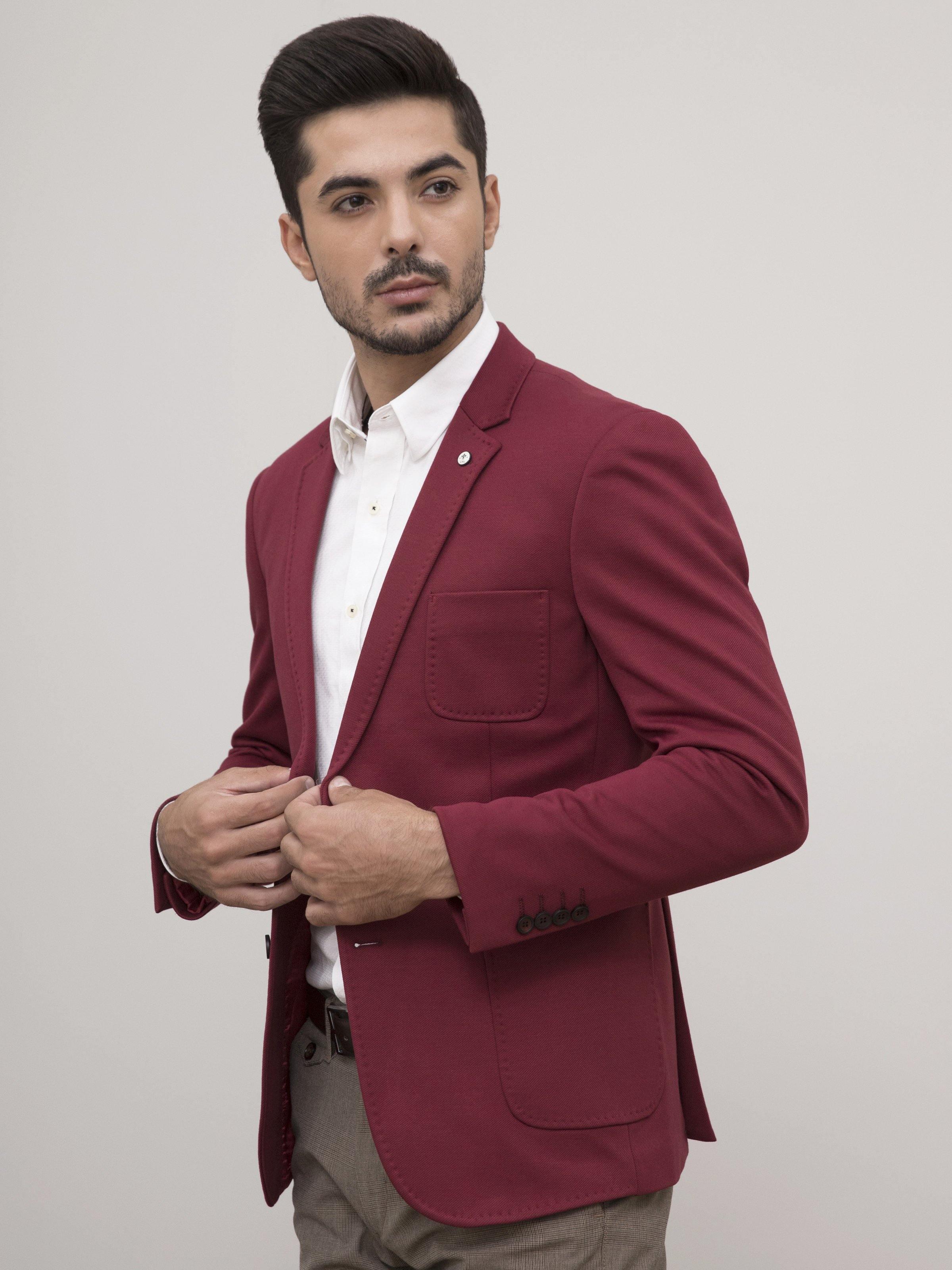 CASUAL COAT SLIM FIT MAROON at Charcoal Clothing