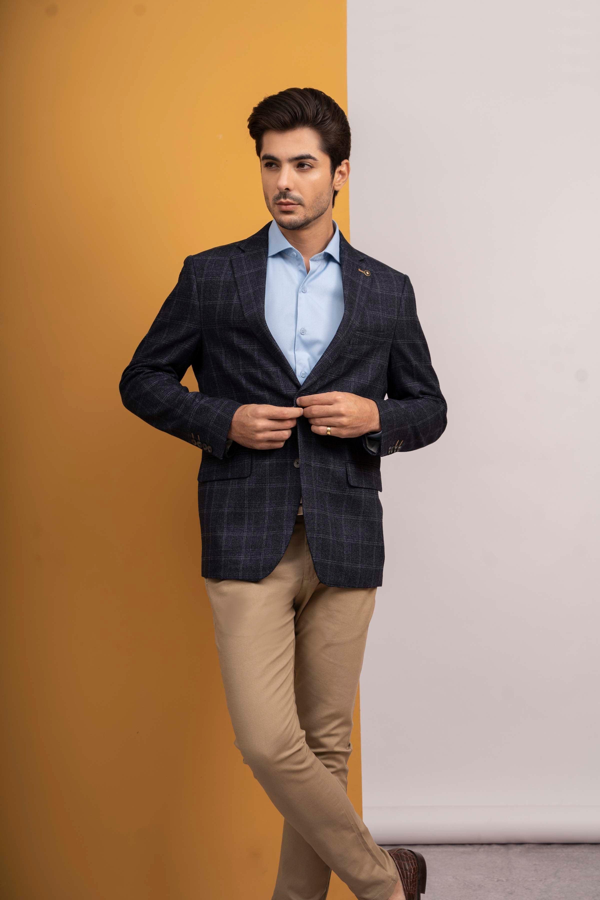 CASUAL COAT SLIM FIT NAVY GREY at Charcoal Clothing