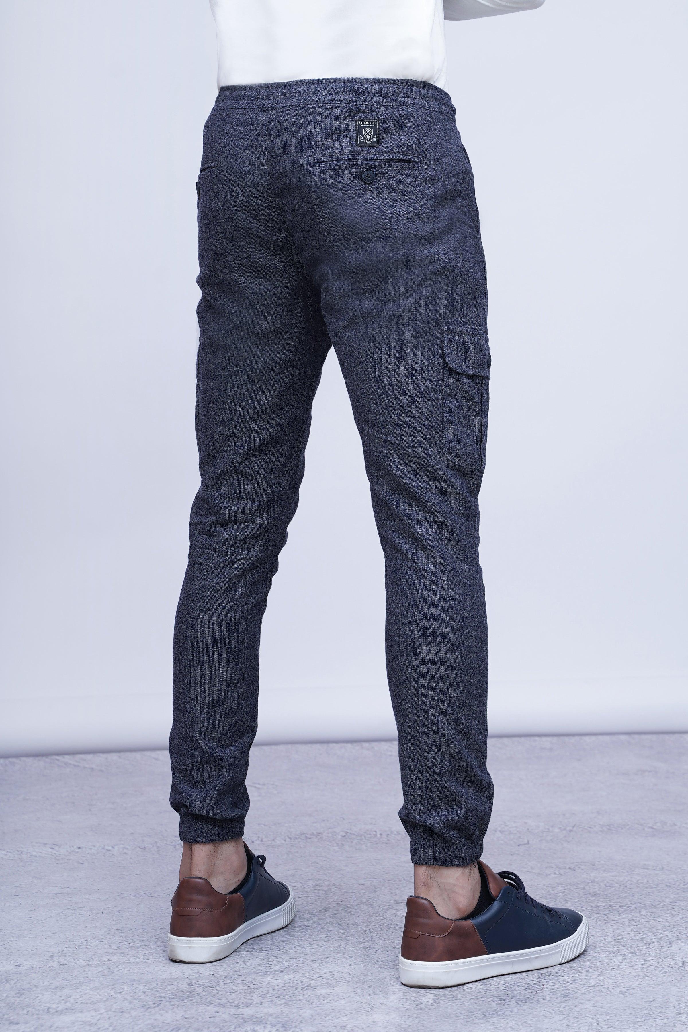 Casual jogger trousers dark blue-grey, front pockets and drawstring waistband