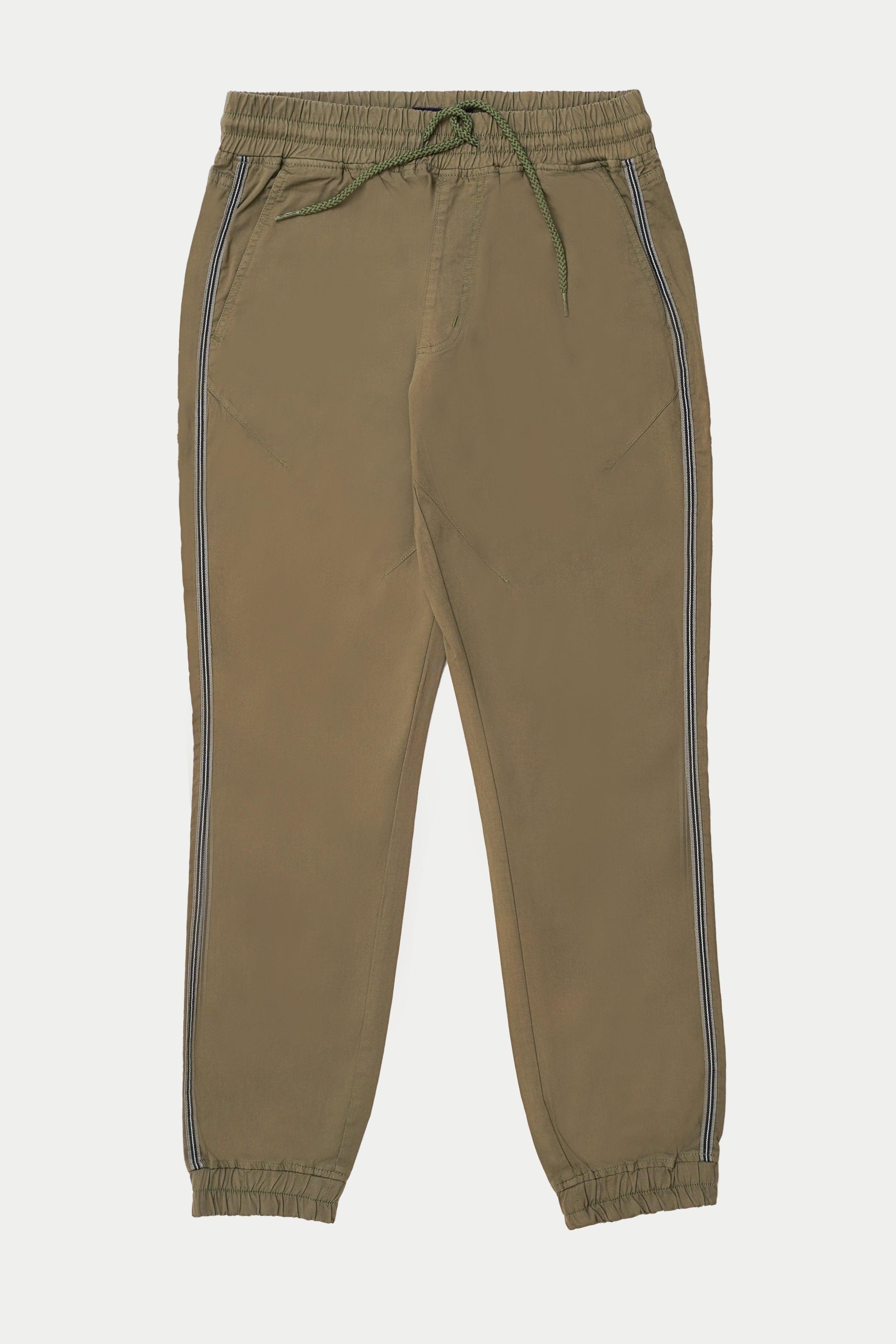 Casual jogger trousers with drawstring, elastic waistband, side stripe, tapered cuffs