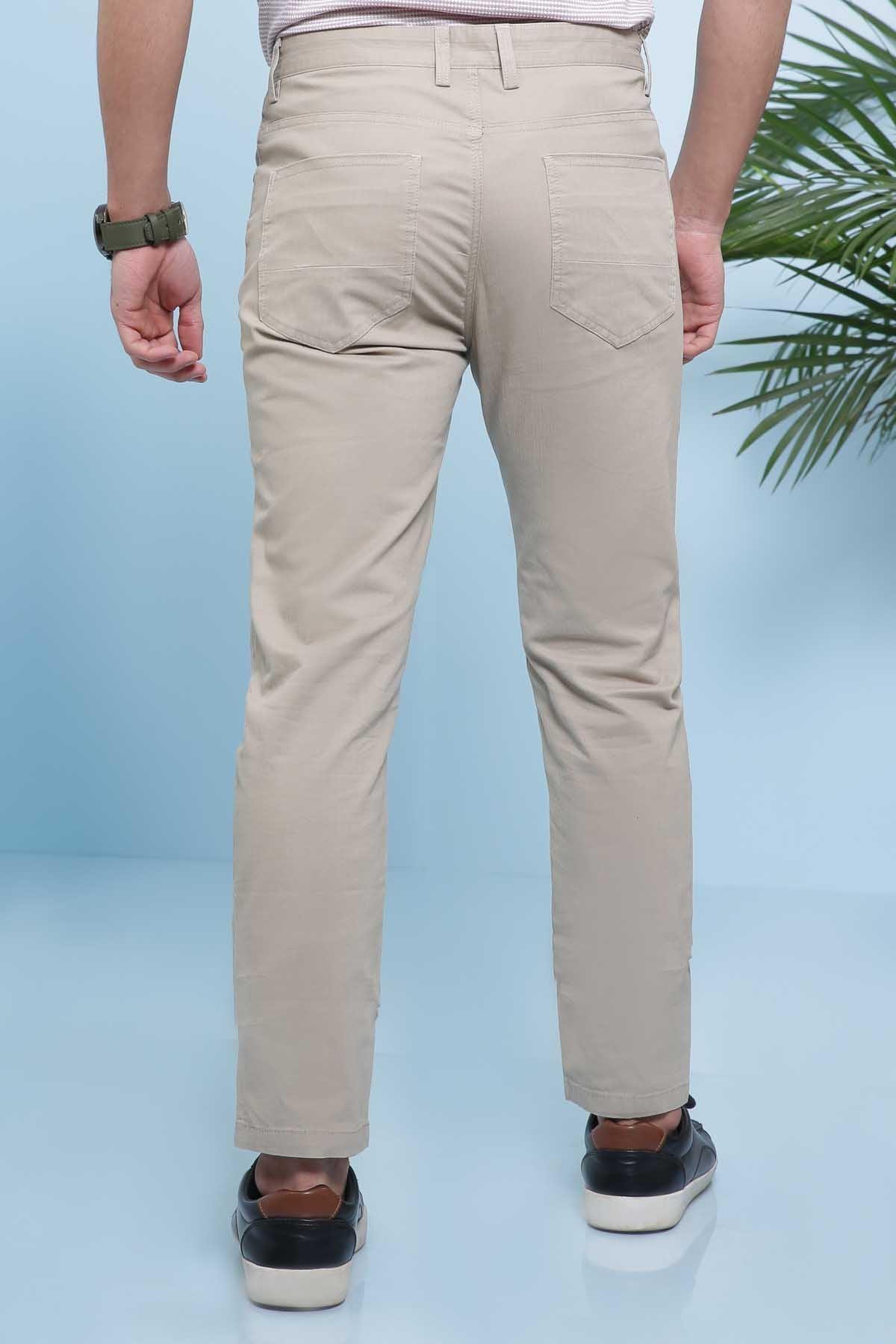 Light brown 5-pocket casual pants with slim straight fit and cuffed hem