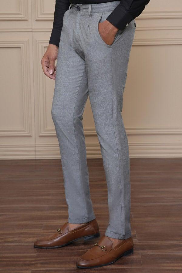 Men's casual cross-pocket pants, light blue-gray, straight leg, button fly
