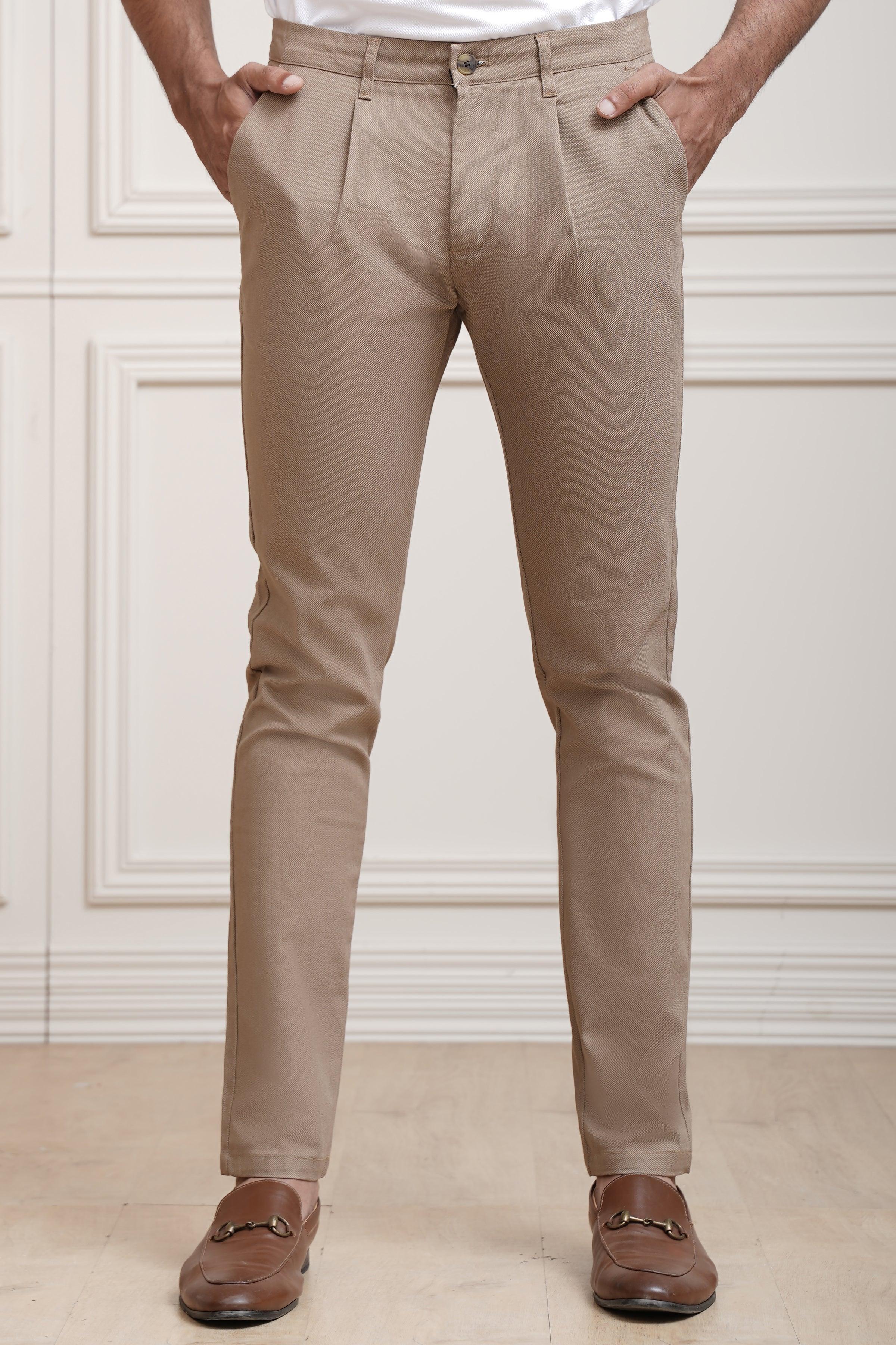 Khaki casual cross-pocket pants, straight fit with side pockets