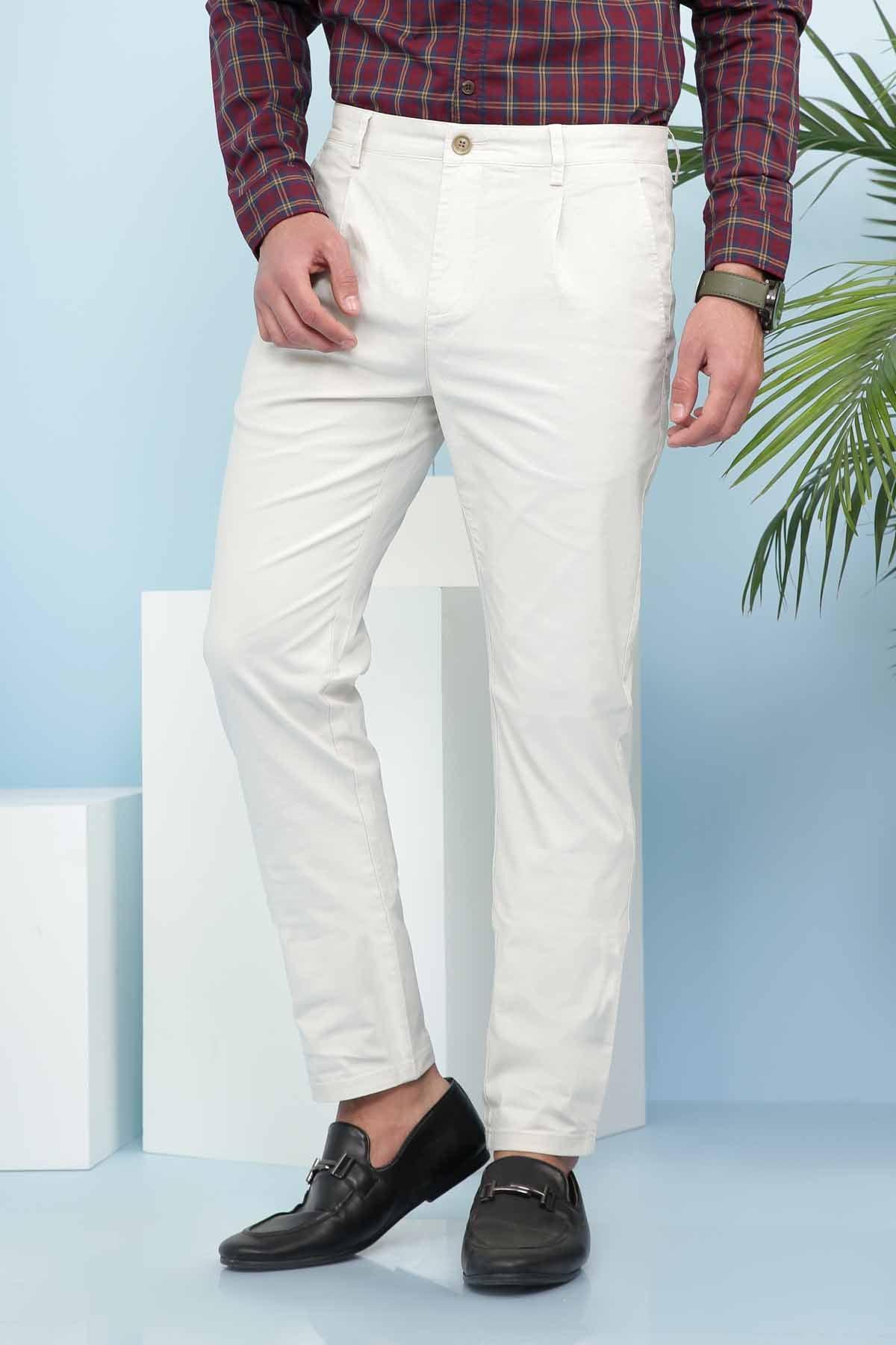 Casual light beige pants with button closure and front pockets